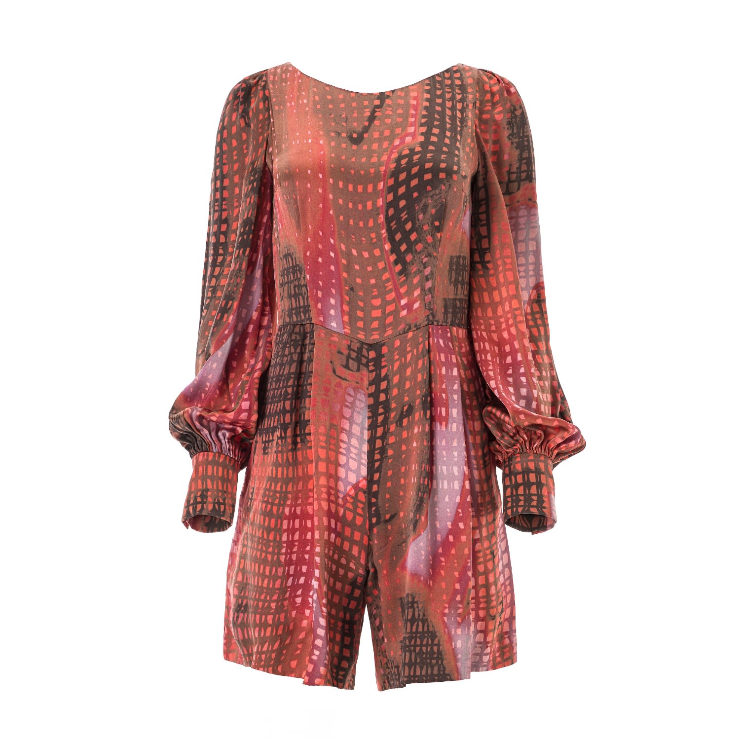 Lita Couture Women's Brown Fluid Silk Blend Graphic Print Jumpsuit In Brown