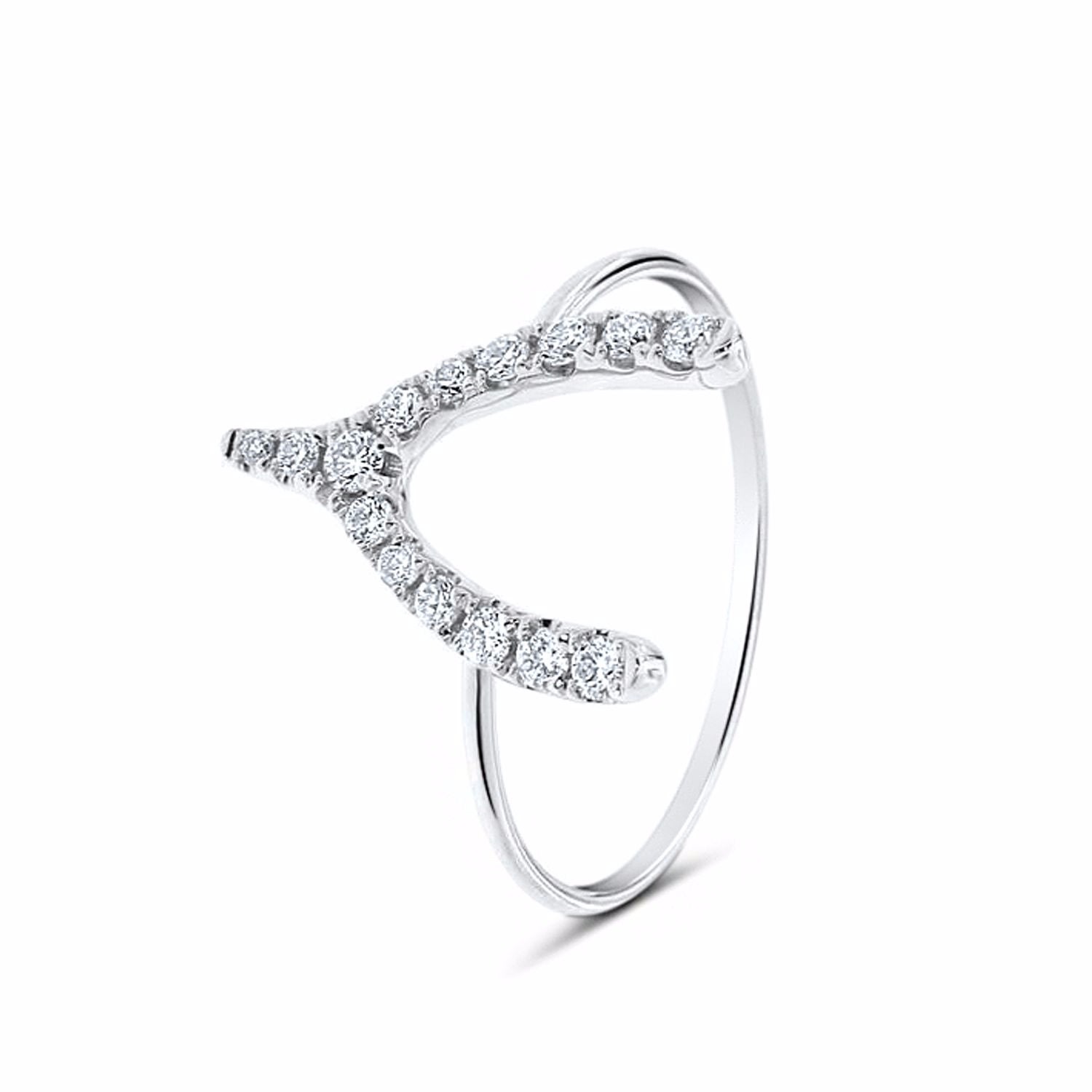 Women’s Silver Wishbone Diamond Ring 18K White Gold Cosanuova