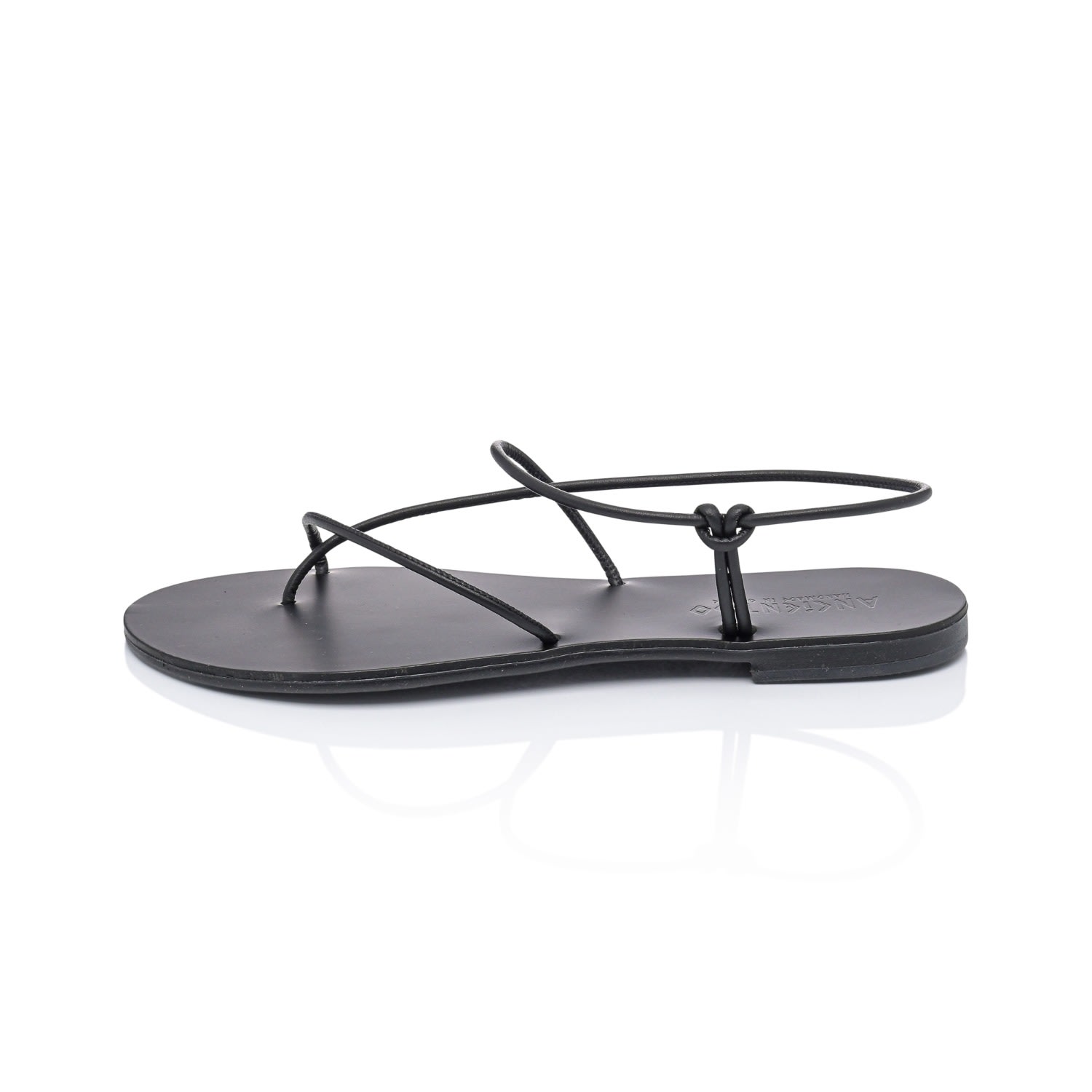 Ancientoo Iaso Cord Black Handcrafted Women's Leather Sandals With A Lasso Style Strap