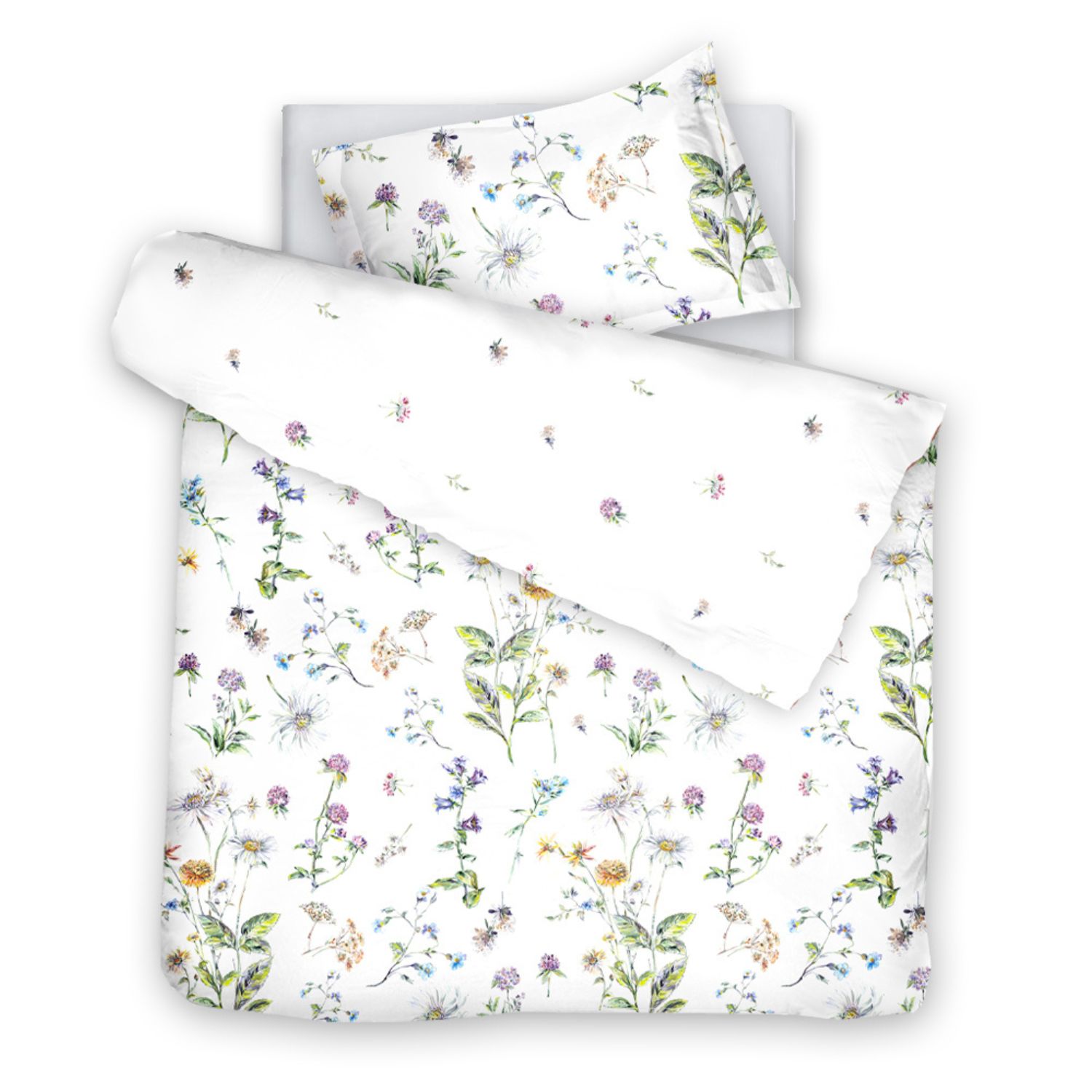 Decoflux Home Sateen Bedding Set Midsummer - White Floral Pattern - Bed Line Set - Uk Single In White