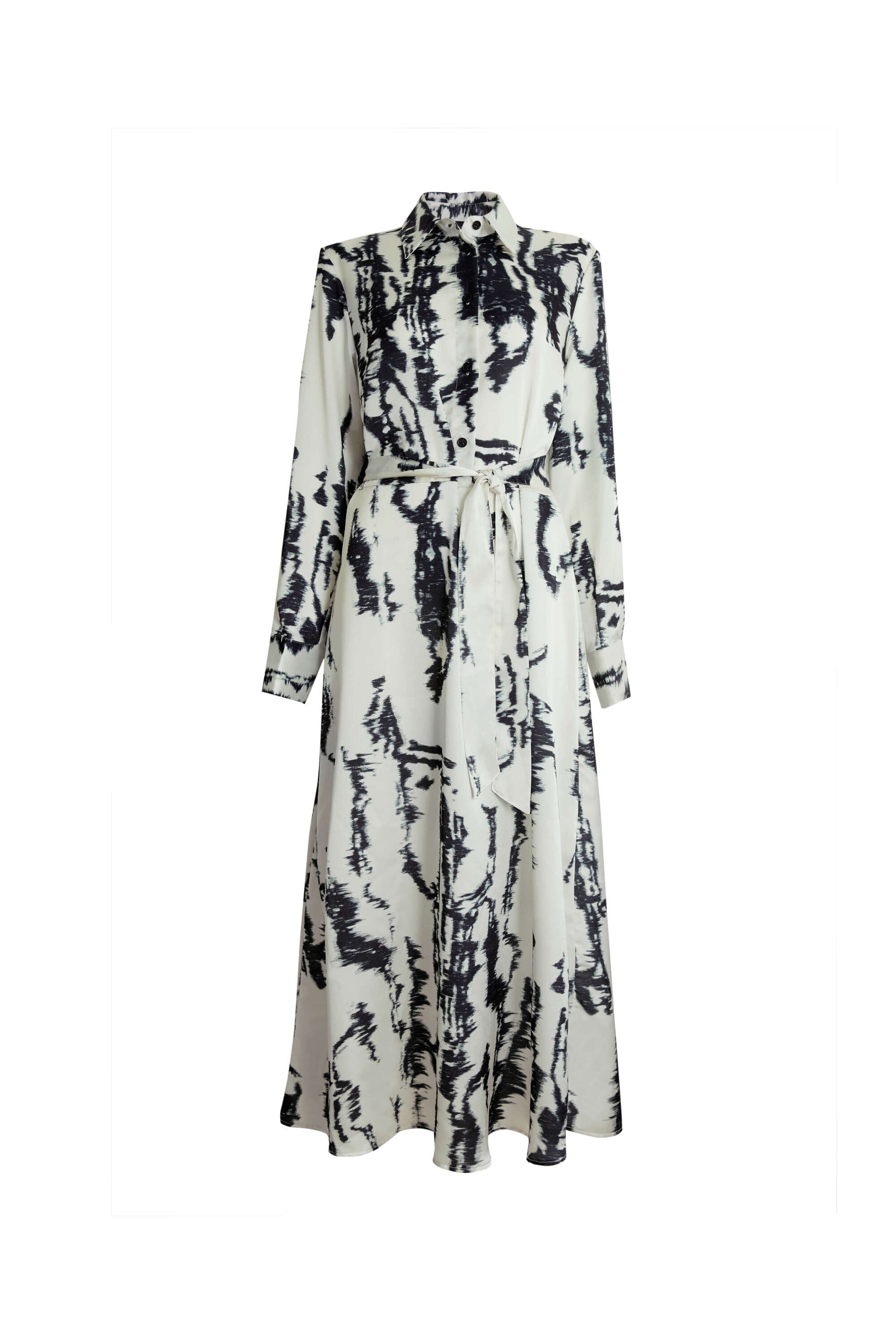 Women’s Black / White Tie Dye Satin Belted Midi Dress In Black-White Extra Small James Lakeland