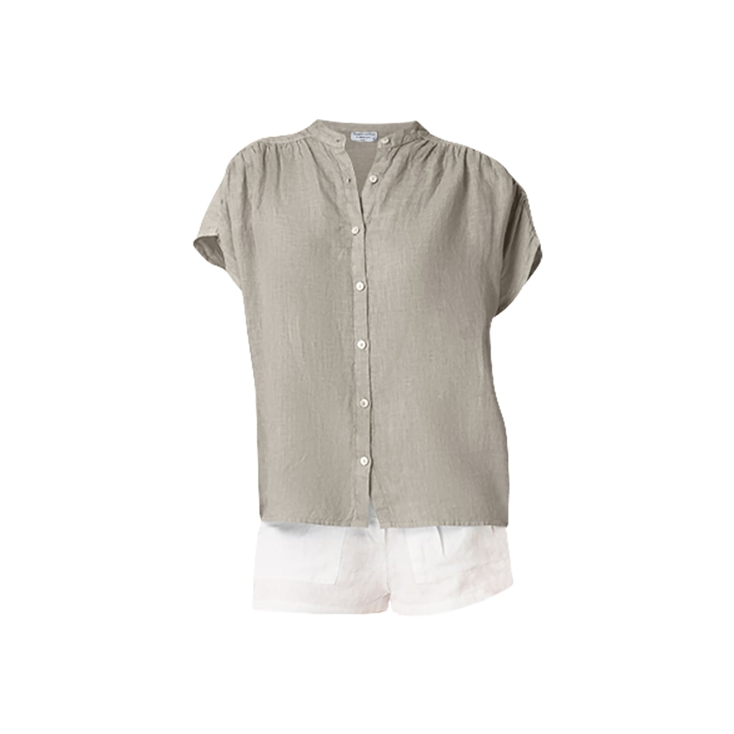 Haris Cotton Women's Green Short Sleeved Linen Shirt With Mandarin Neck Sage In Green