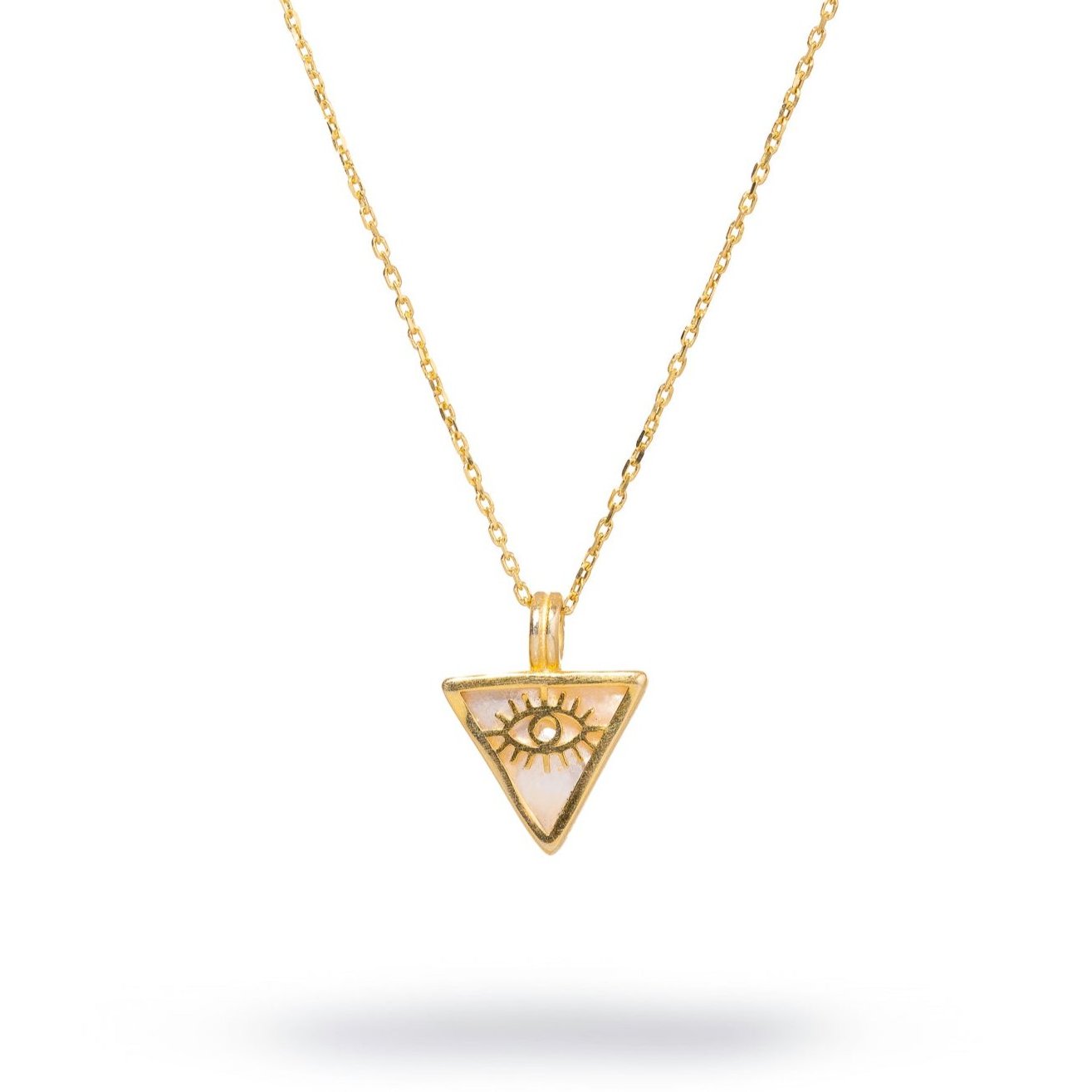 Ebru Jewelry Women's Gold / White Pearl & Gold Triangle Pendant Evil Eye Talisman Necklace - White In Gold