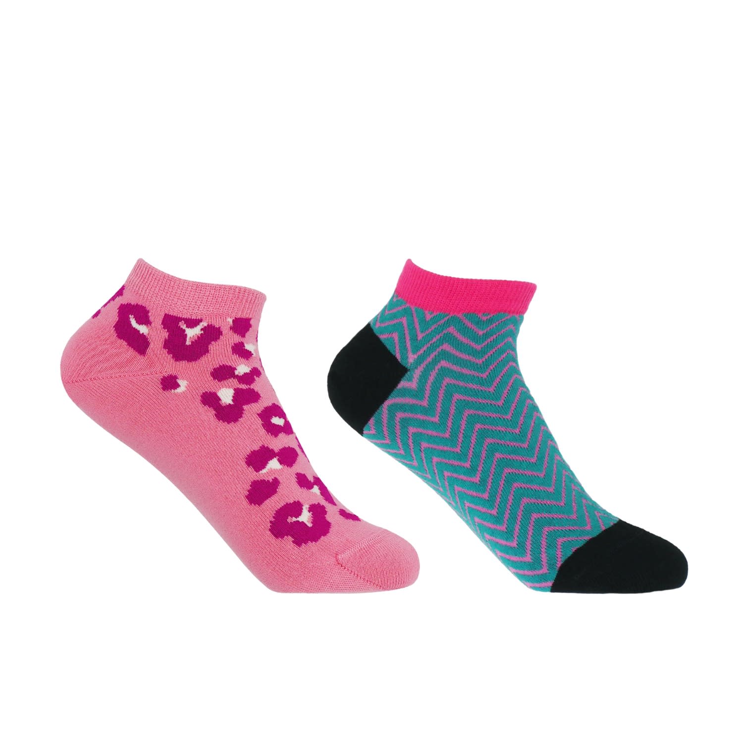 Peper Harow - Made In England Leopard Pink & Zigzag Teal Women's Trainer Socks Bundle In Multi