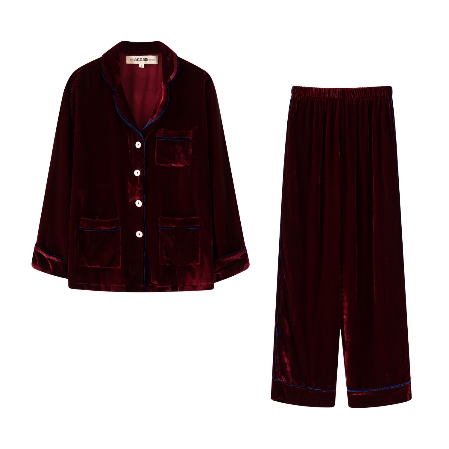 Women’s Red Piped Velvet Pyjama Set - Rosewood Small The Annam House