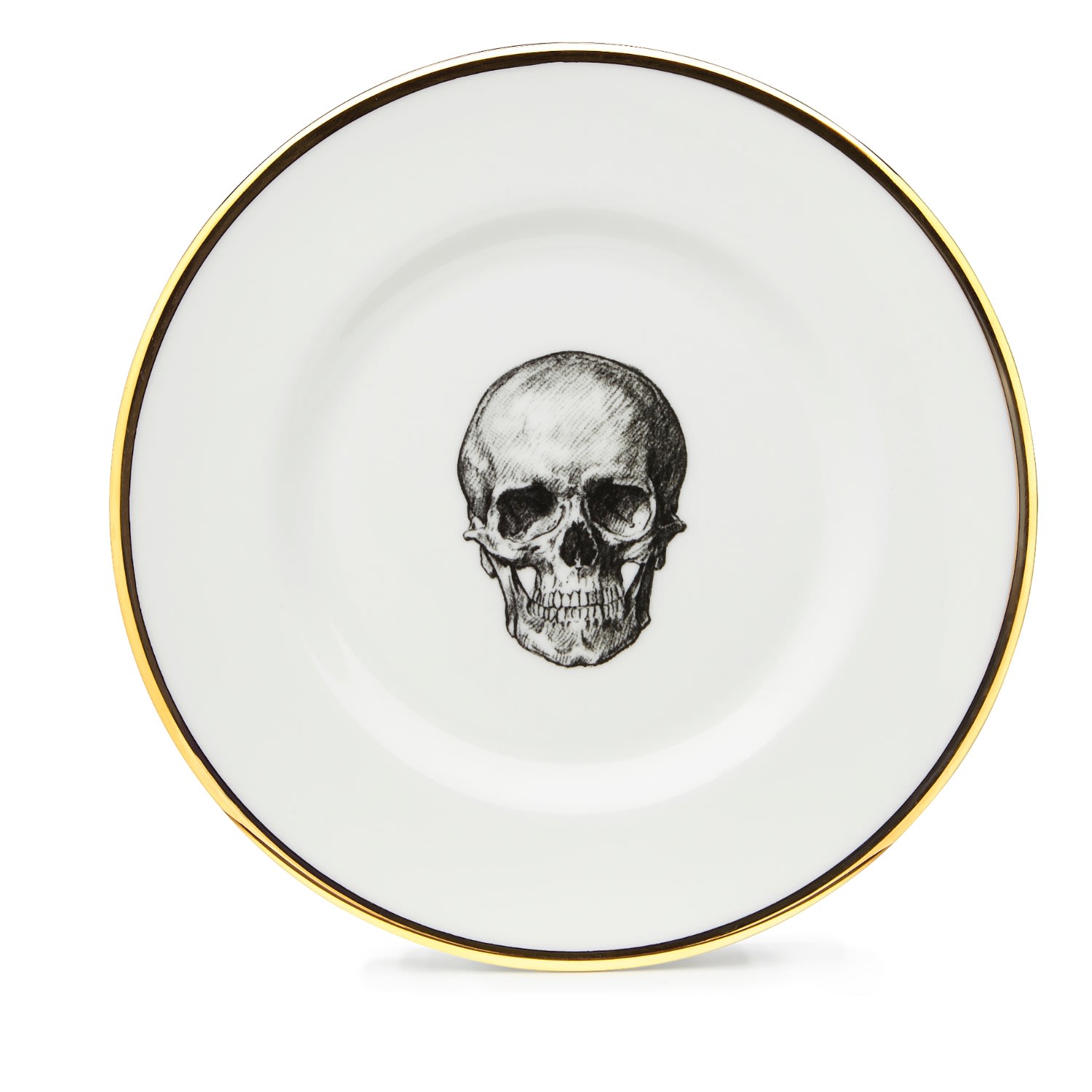 White / Gold Skull Bone China Dessert Plate Melody Rose London