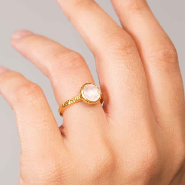 Neola Estella Gold Stacking Ring With Rose Quartz In Stacking