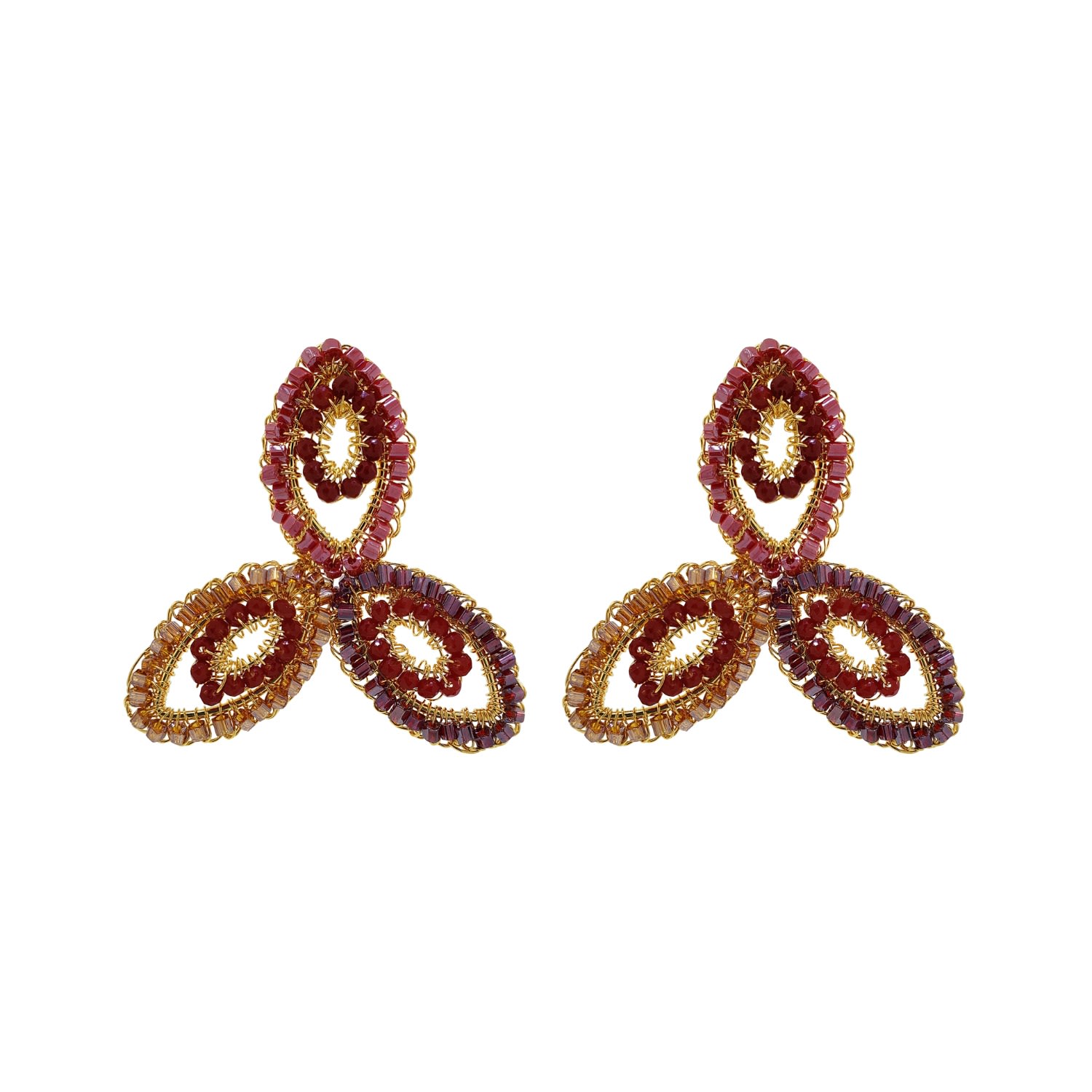 Women’s Neutrals / Gold / Red Crimson Red Mix Triny Handmade Crochet Earrings Lavish by Tricia Milaneze