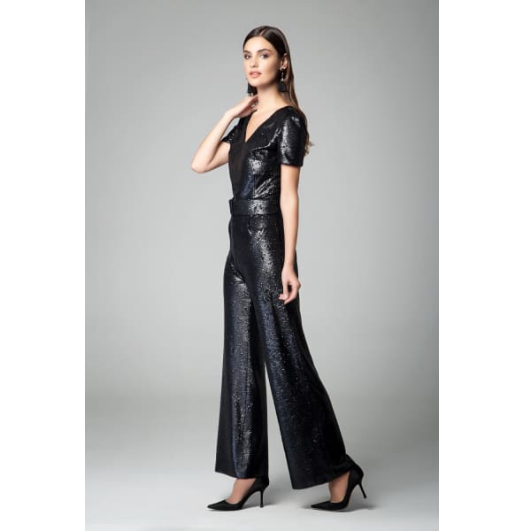 Rumour London Naomi Black Sequin Jumpsuit With V-shaped Back In Sequin