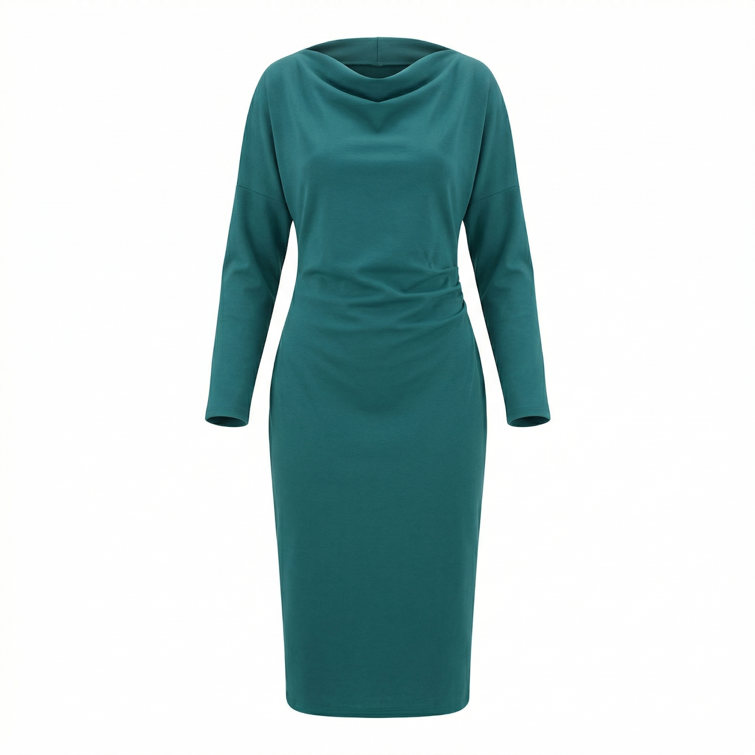 green draped midi dress Teal One-Shoulder Draped Midi Dress – Luxeraa main image 0
