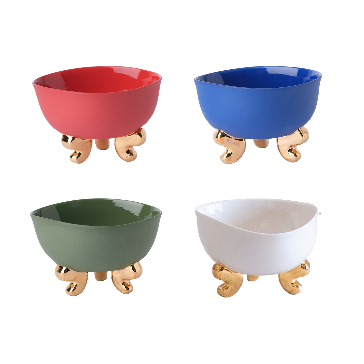Maji Atelier Lion Footed Bowl Set Of Four – Red, Blue, Green, Natural In Multi