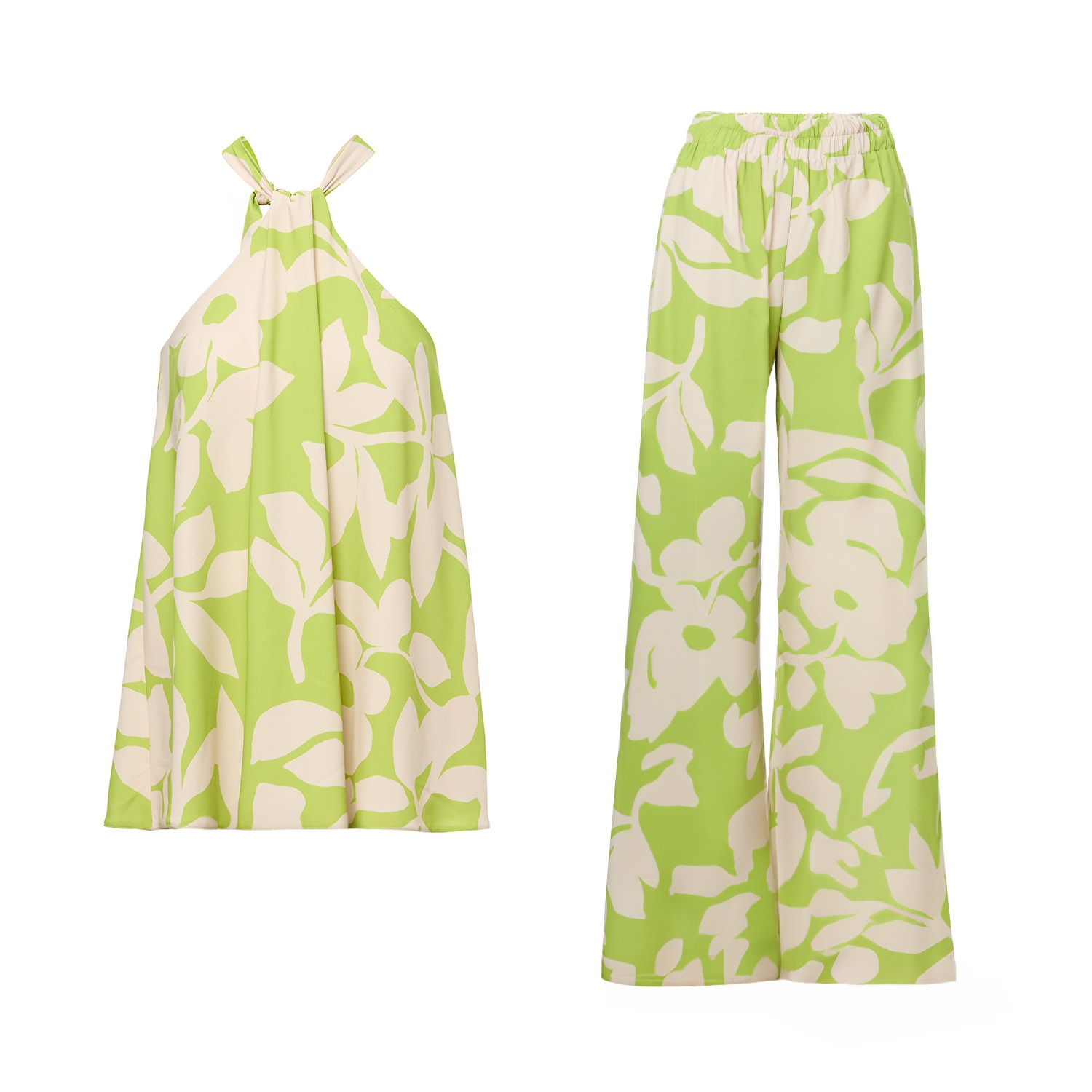 Bluzat Green Matching Set With Top And Wide Leg Trousers In Green