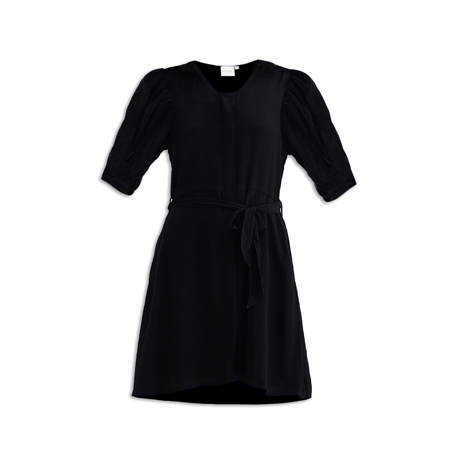 Reistor Short Black Dress With A Waist-tie In Black