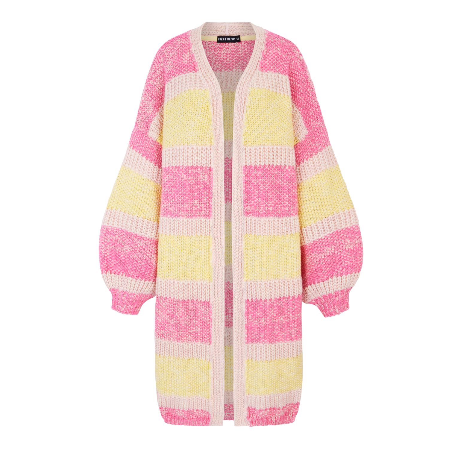 CARA & THE SKY WOMEN'S TRACY STRIPE BALLOON SLEEVE MIDI CARDIGAN - PINK