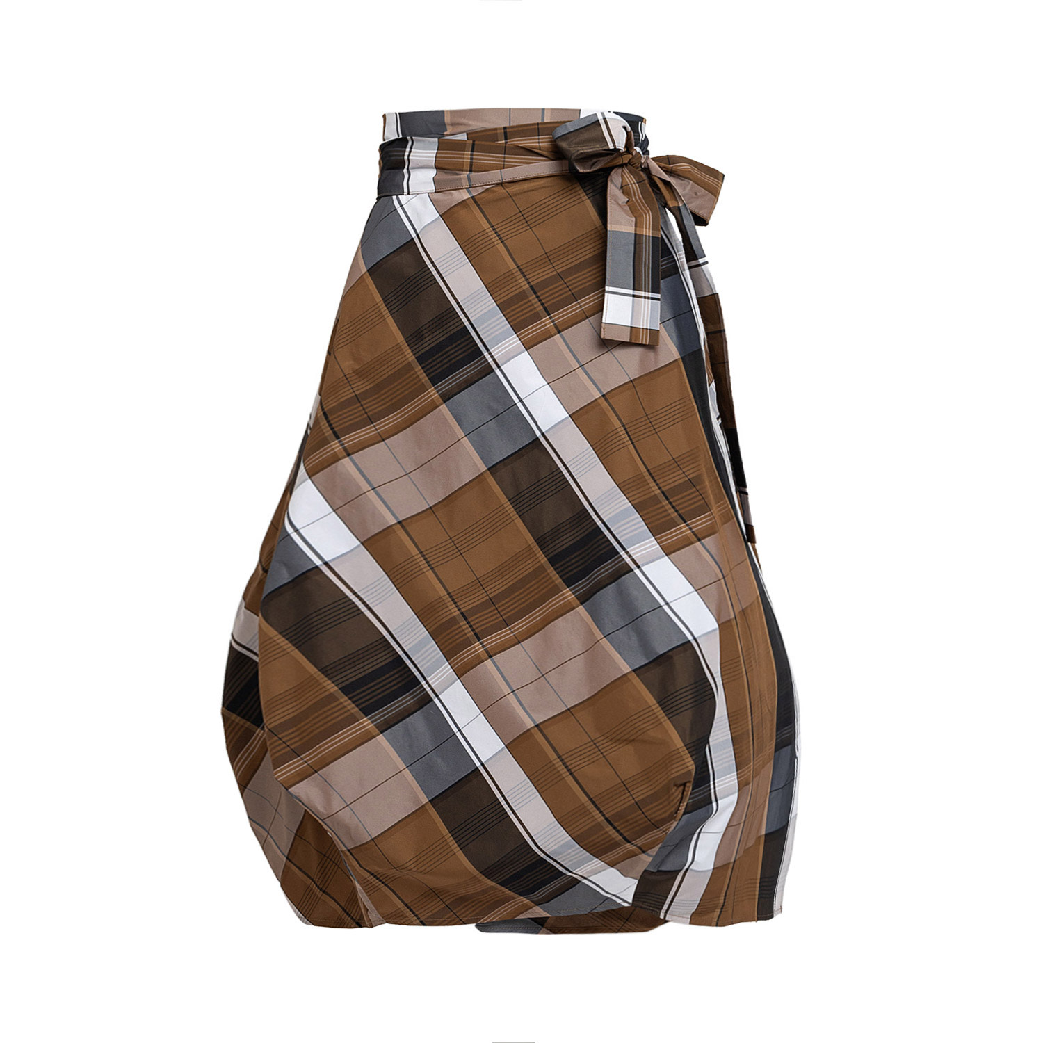 Bianca Popp Women's Brown / Grey / White Wrapped Skirt In Brown Tartan In Brown/grey/white
