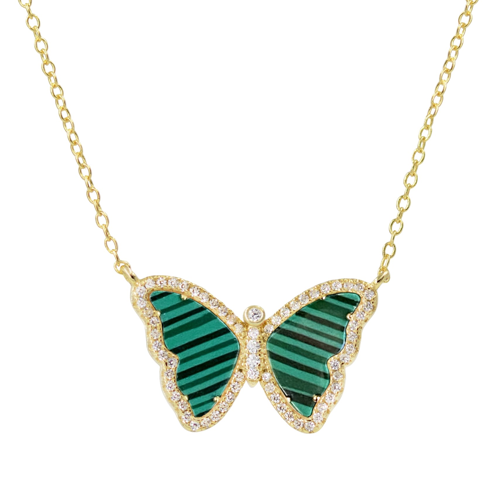 Kamaria Women's Green Malachite Butterfly Necklace With Crystals In Green