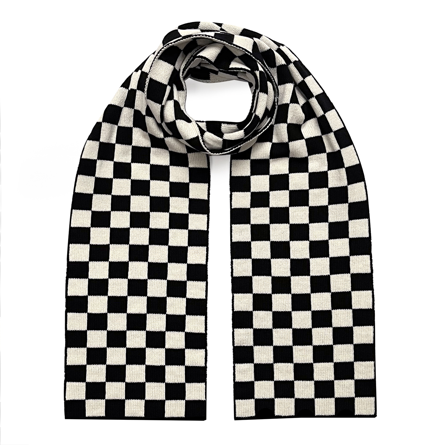 Checked Small Wool & Cashmere Scarf Black & White