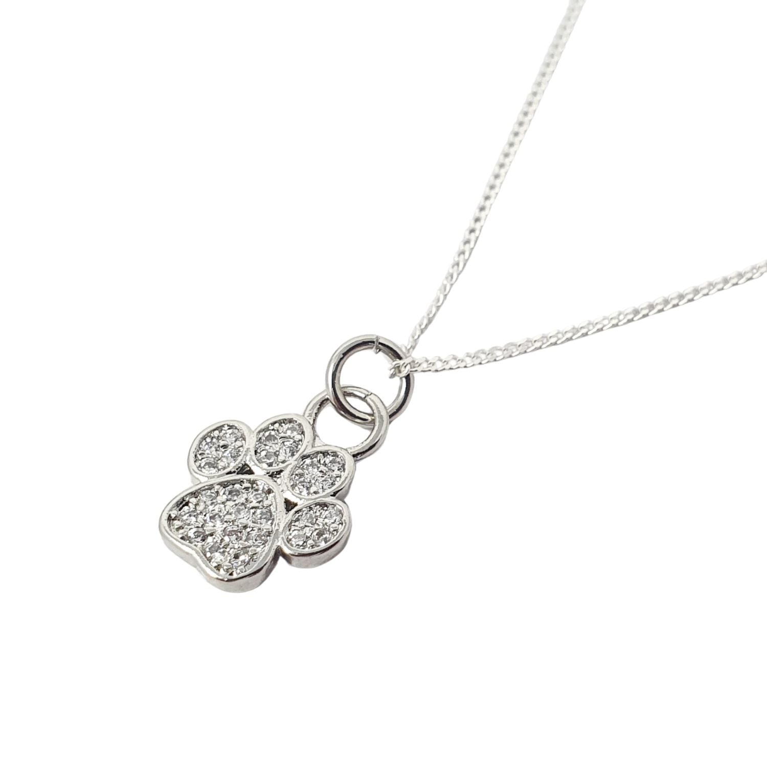 Women’s Mini Dog Cat Paw Print Charm Silver Necklace Harfi