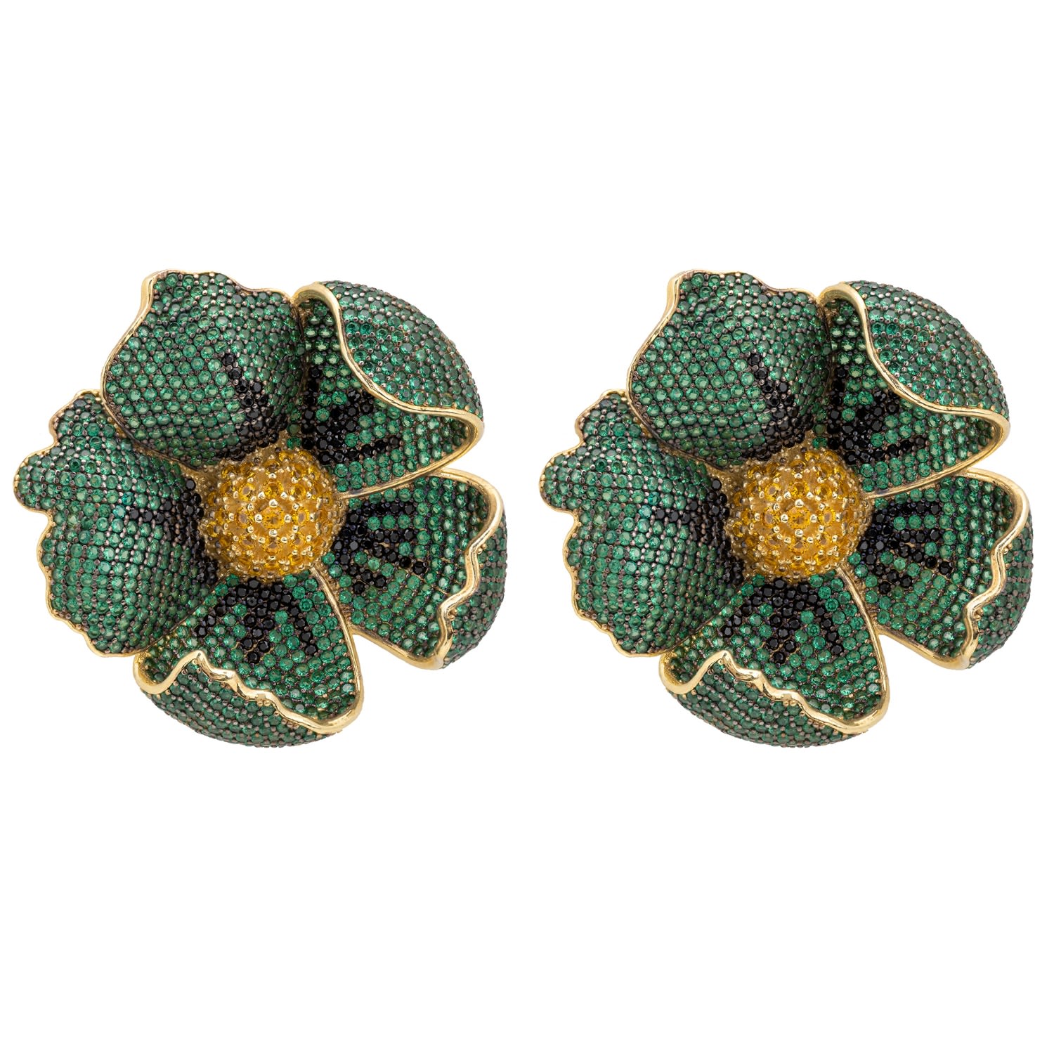 Women’s White / Gold / Green Poppy Emerald Green Earrings Gold Latelita