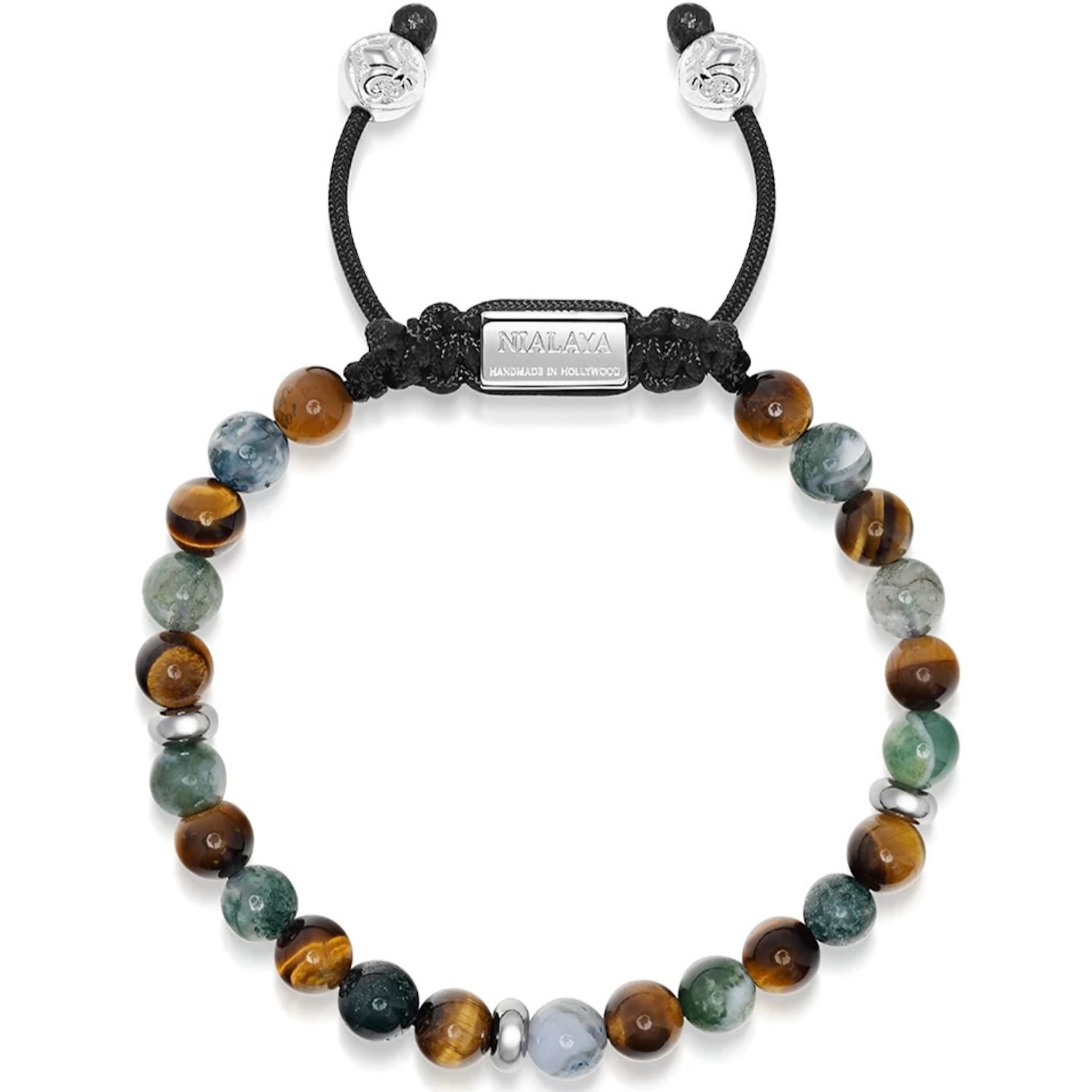 Men’s Beaded Bracelet With Aquatic Agate, Brown Tiger Eye And Silver Nialaya