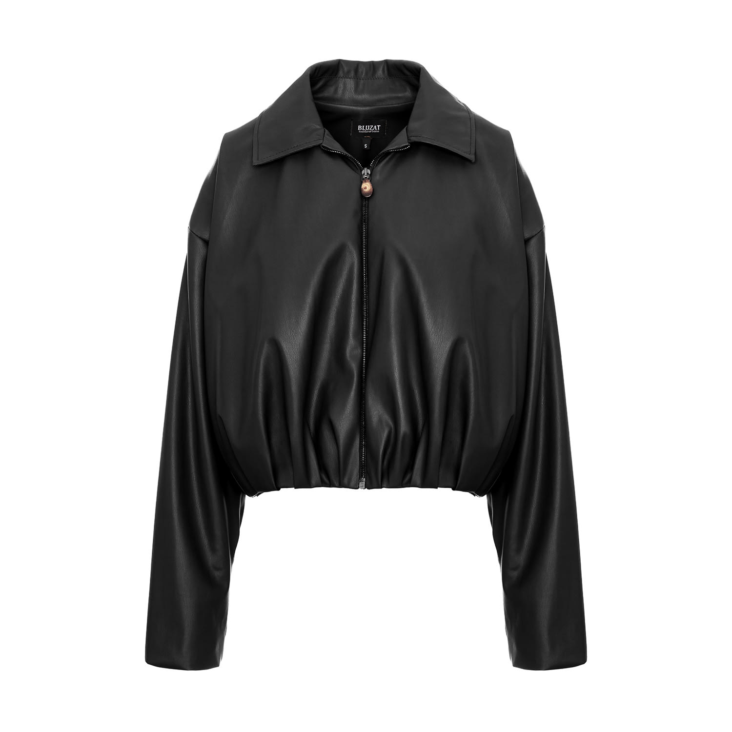 Bluzat Women's Black Oversized Cropped Jacket With Draping In Black