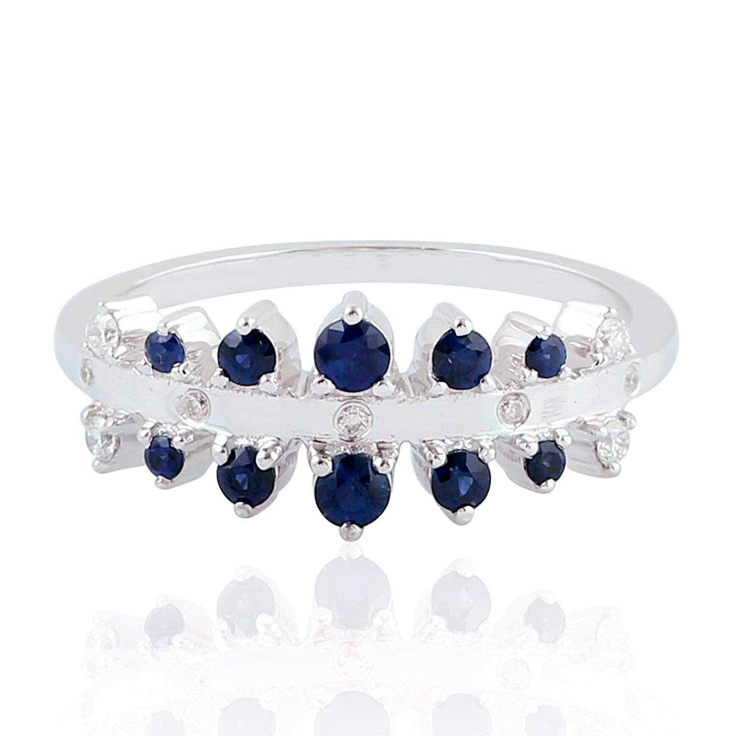 Artisan Women's White / Blue White Gold Blue Sapphire Diamond Handmade Band Ring In Gray