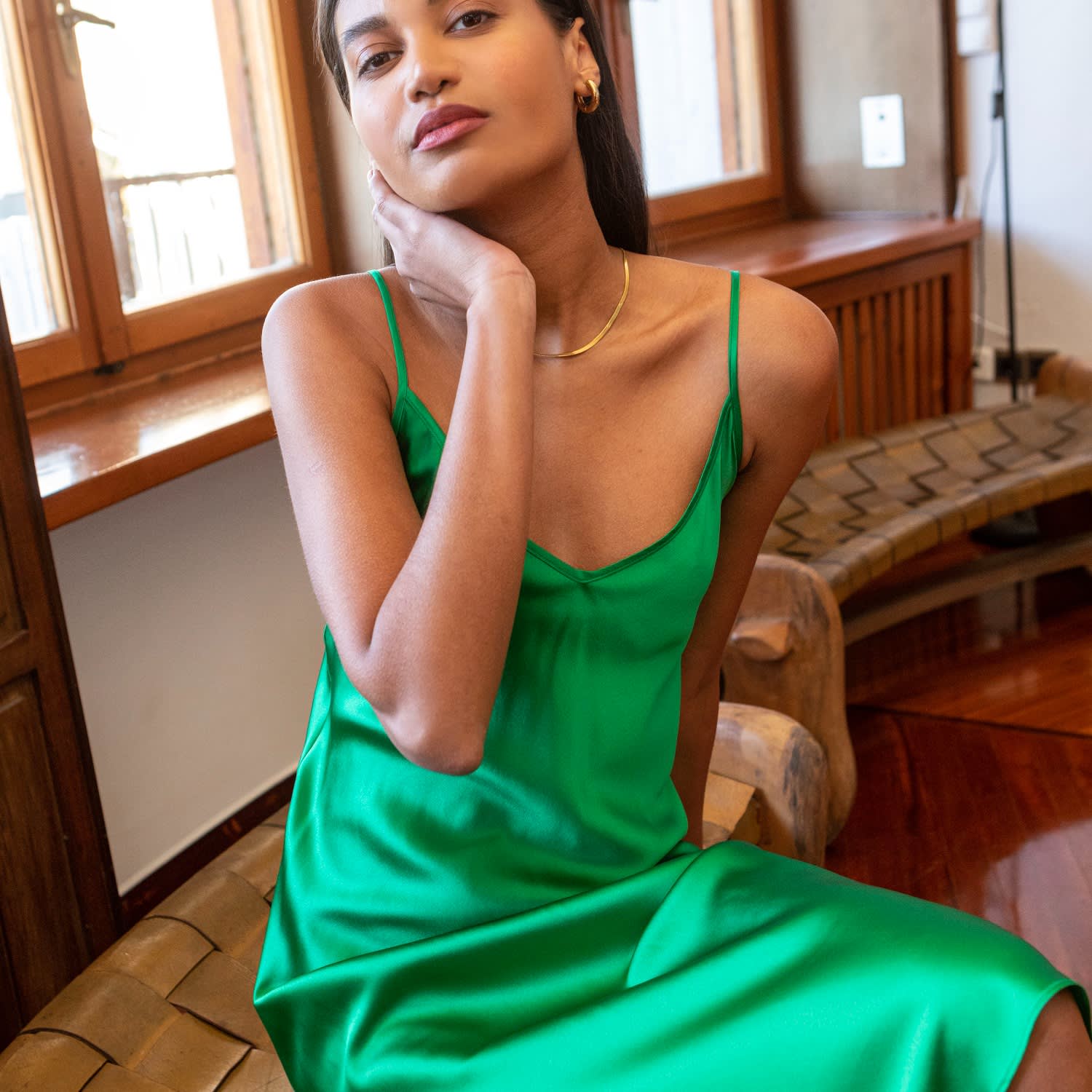 green knit slip dress NEVER FULLY DRESSED Knit Slip Dress