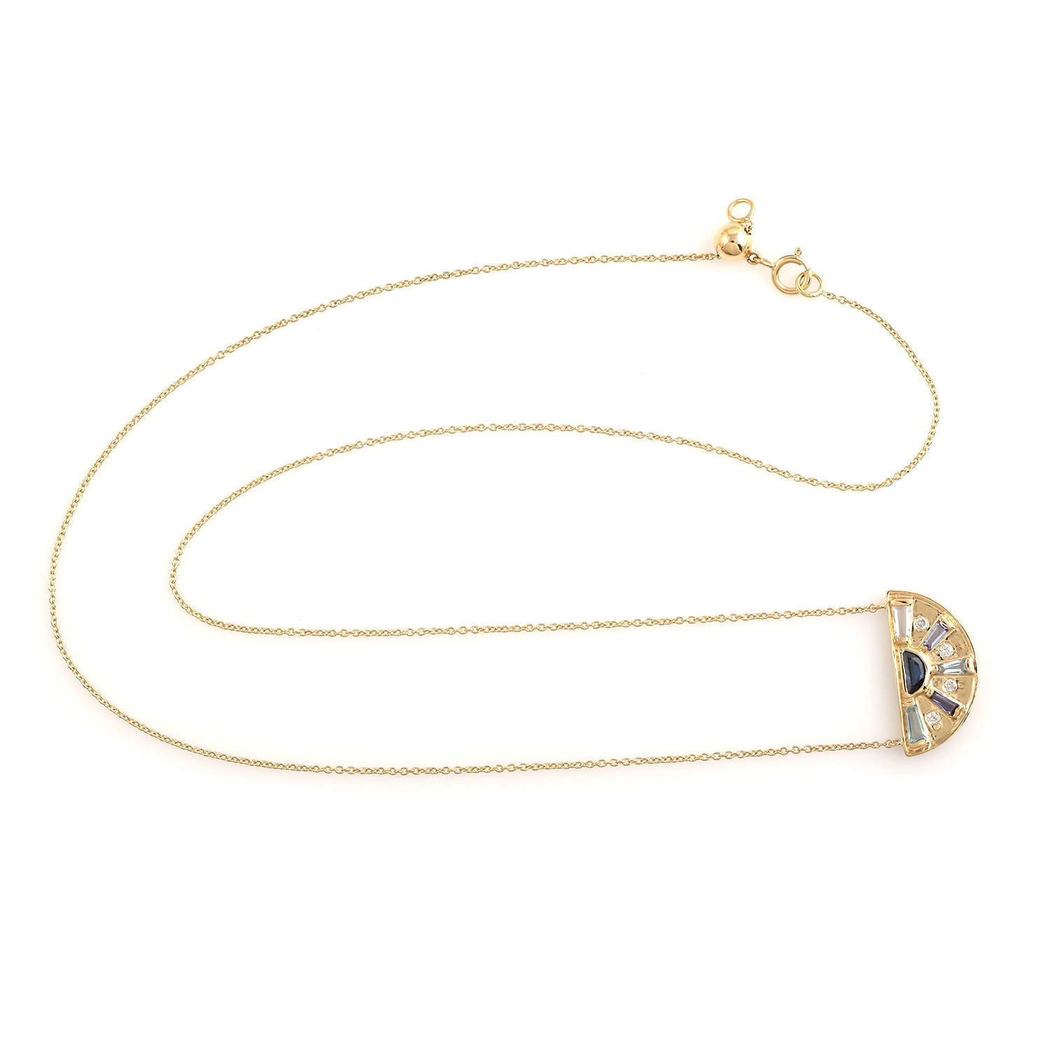 Women’s Gold / White Baguette Multi Gemstone & Diamond Chain Necklace In 18K Yellow Gold Artisan