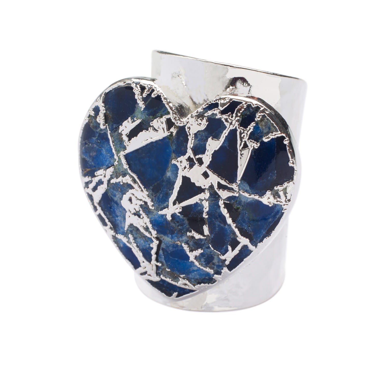 Yaa Yaa London Women's Blue / Silver Molten Heart Longline Navy Blue Stone Silver Adjustable Ring