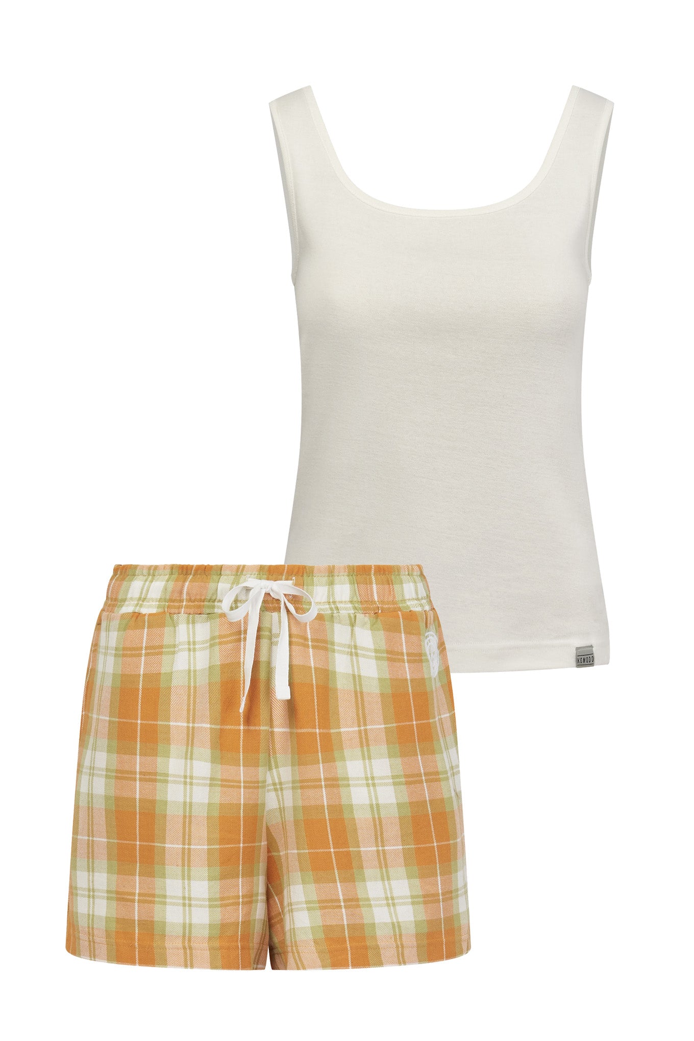 Jim Jam Pyjama Shorts Set Womens Gots Organic Cotton Off White Orange Check by KOMODO