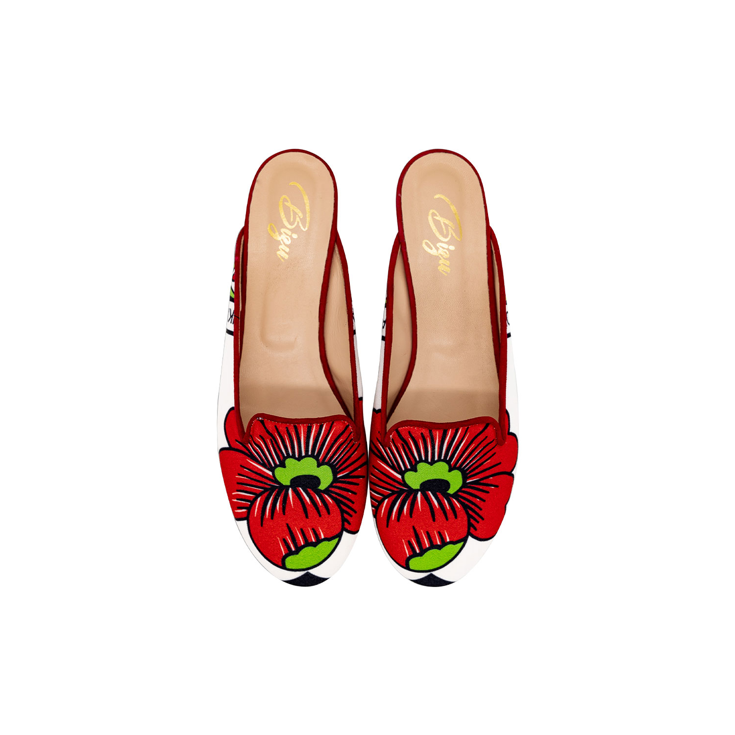 Bizu Women's White / Red Mule, Slip On - Red & White Shoes, Made In Italy, Raha In White/red