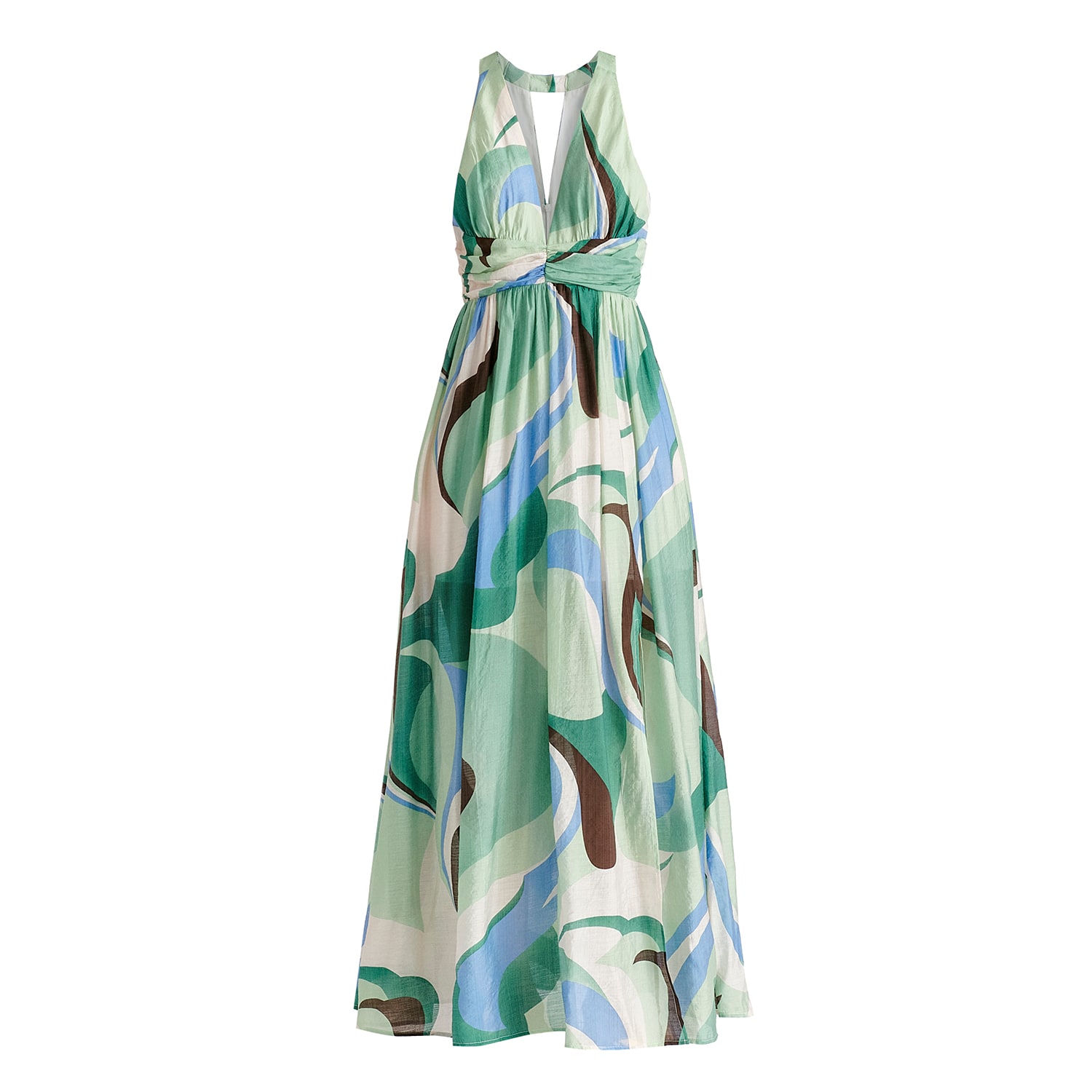 Paisie Women's Retro Wave Halter Neck Maxi Dress In Green, Brown, Blue, Mint And White