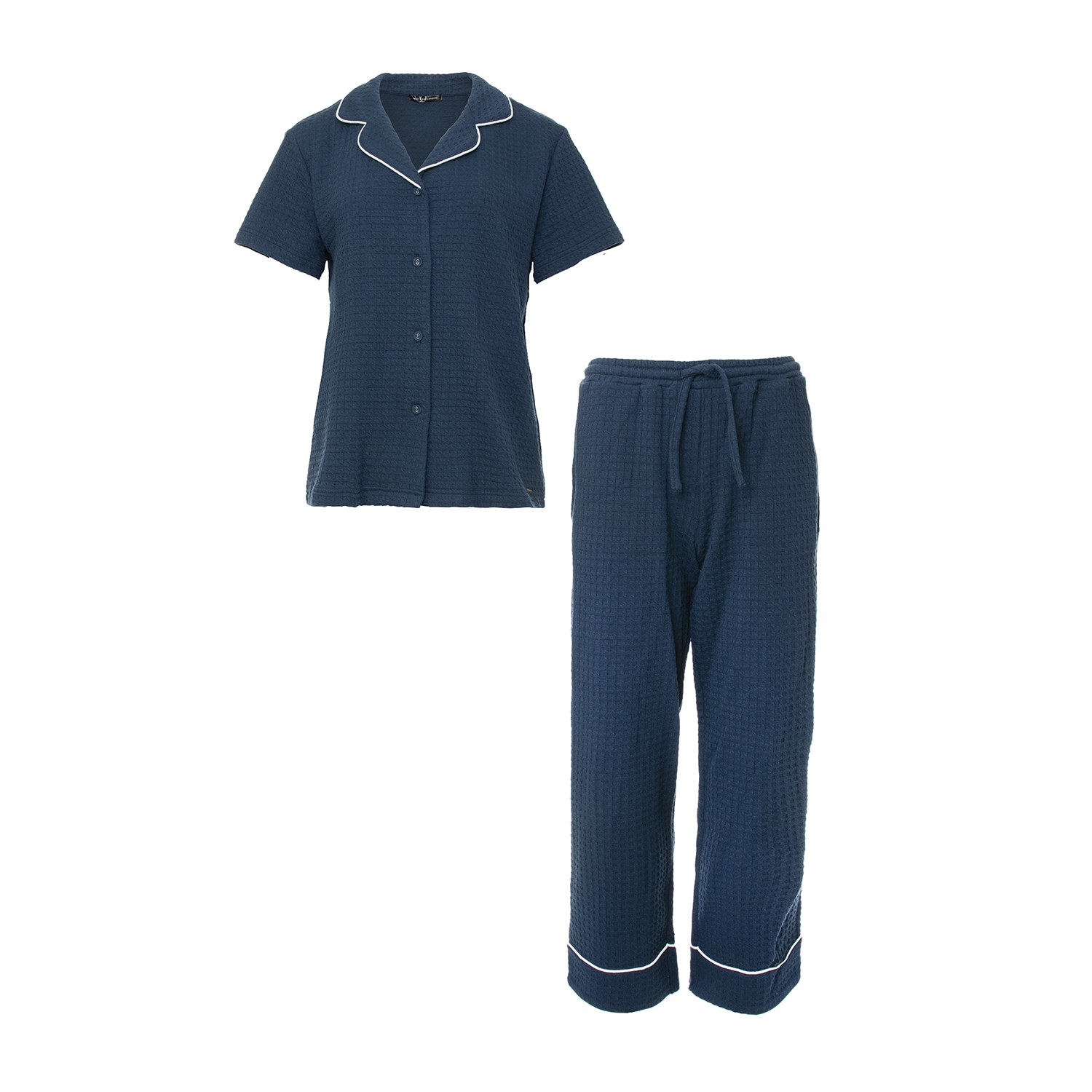 Women’s Luxury Suite Waffle Short & Shirt Trouser Set In Marine Blue Large Pretty You