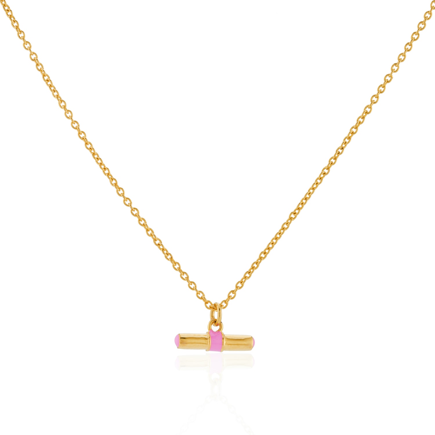 Auree Jewellery Women's Gold / Pink / Purple Havana Gold & Flamingo Pink Enamel T-bar Necklace