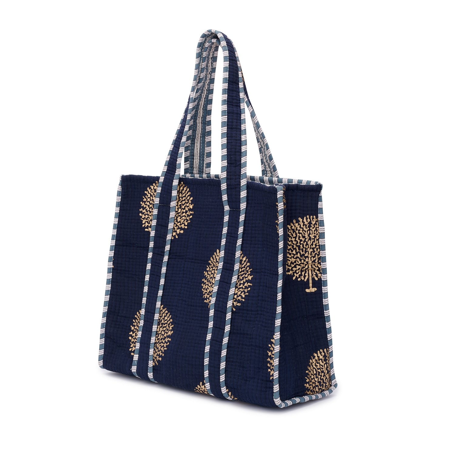 At Last... Women's Blue / Gold Medium Cotton Tote Bag In French Navy