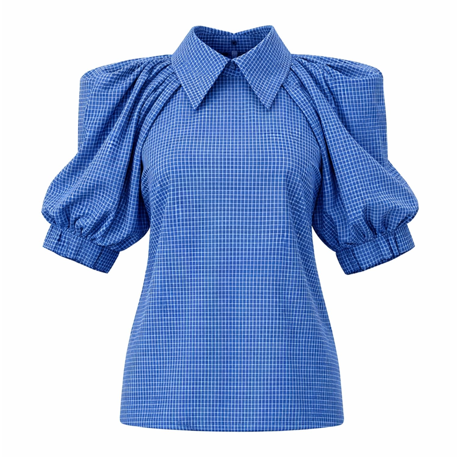 Julia Allert Women's Designer Plaid Puff Sleeve Blouse – Blue