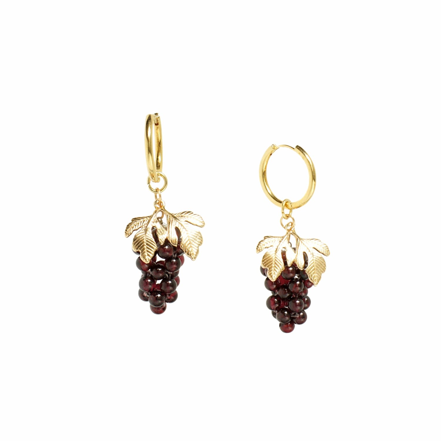 I'mmany London Women's Very Grapeful Gemstone Grape Drop Earrings With 18k Gold Vermeil Hoops - Red Garnet