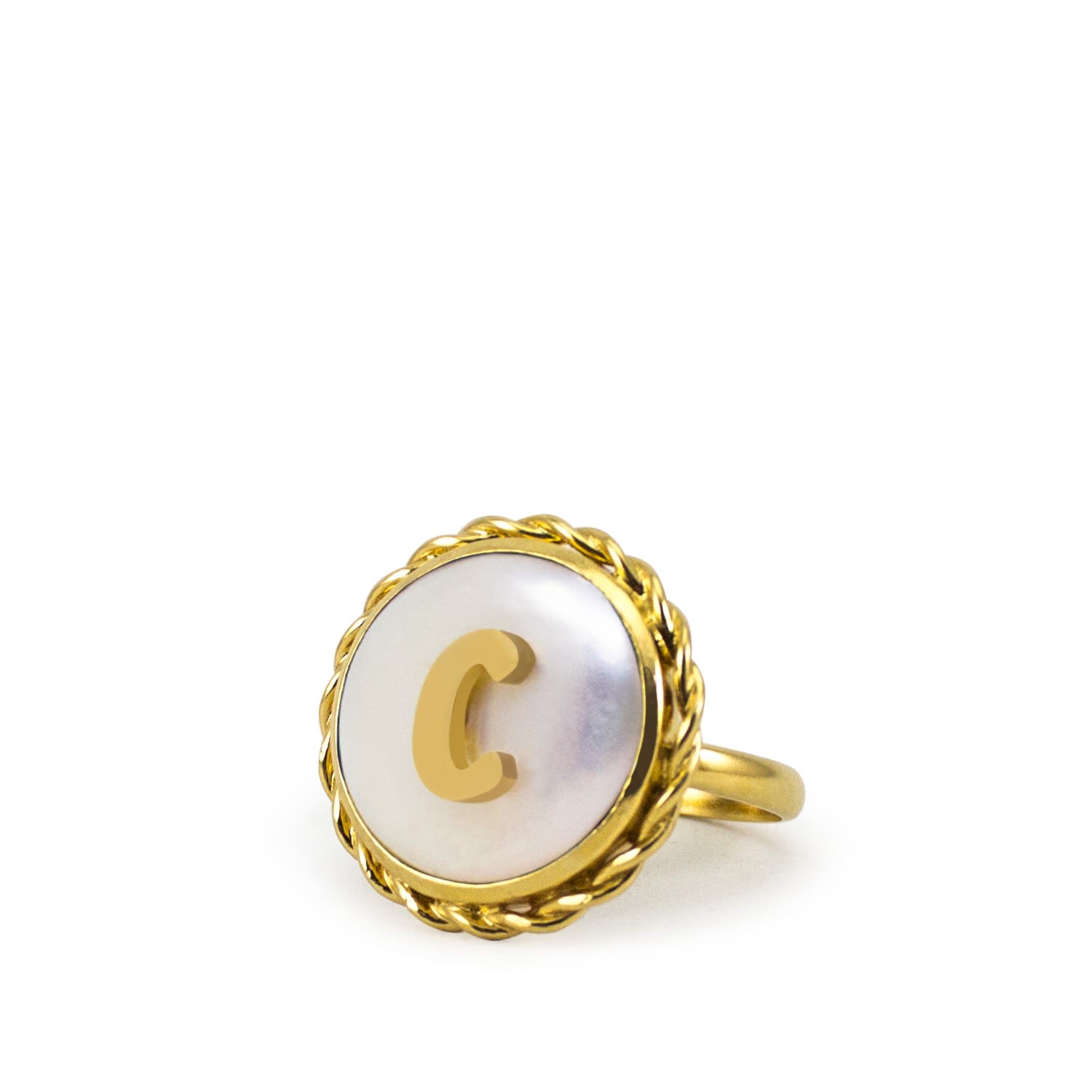 Vintouch Italy Women's Gold / White Moonglow Gold-plated Initial C Pearl Ring In Multi
