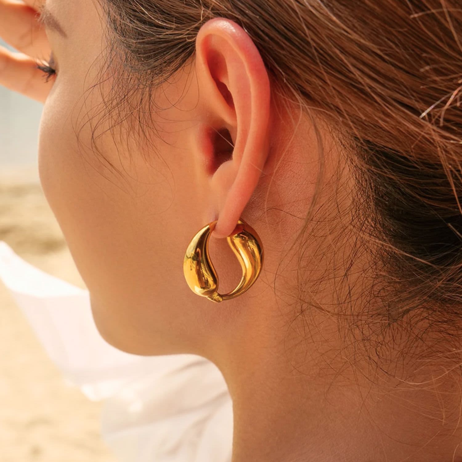 Curved Double Tear Drop Gold Hoop Earrings | Olivia Le
