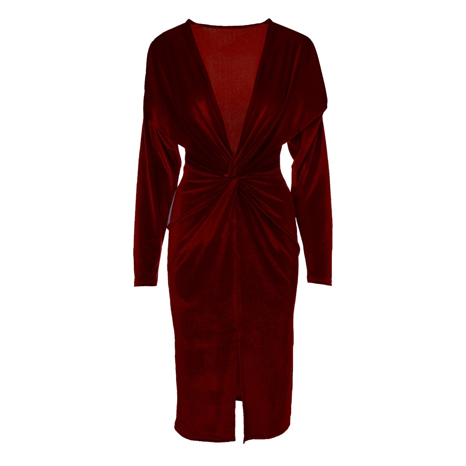 Women’s Red Burgundy Velvet Dress With Knot Medium Bluzat