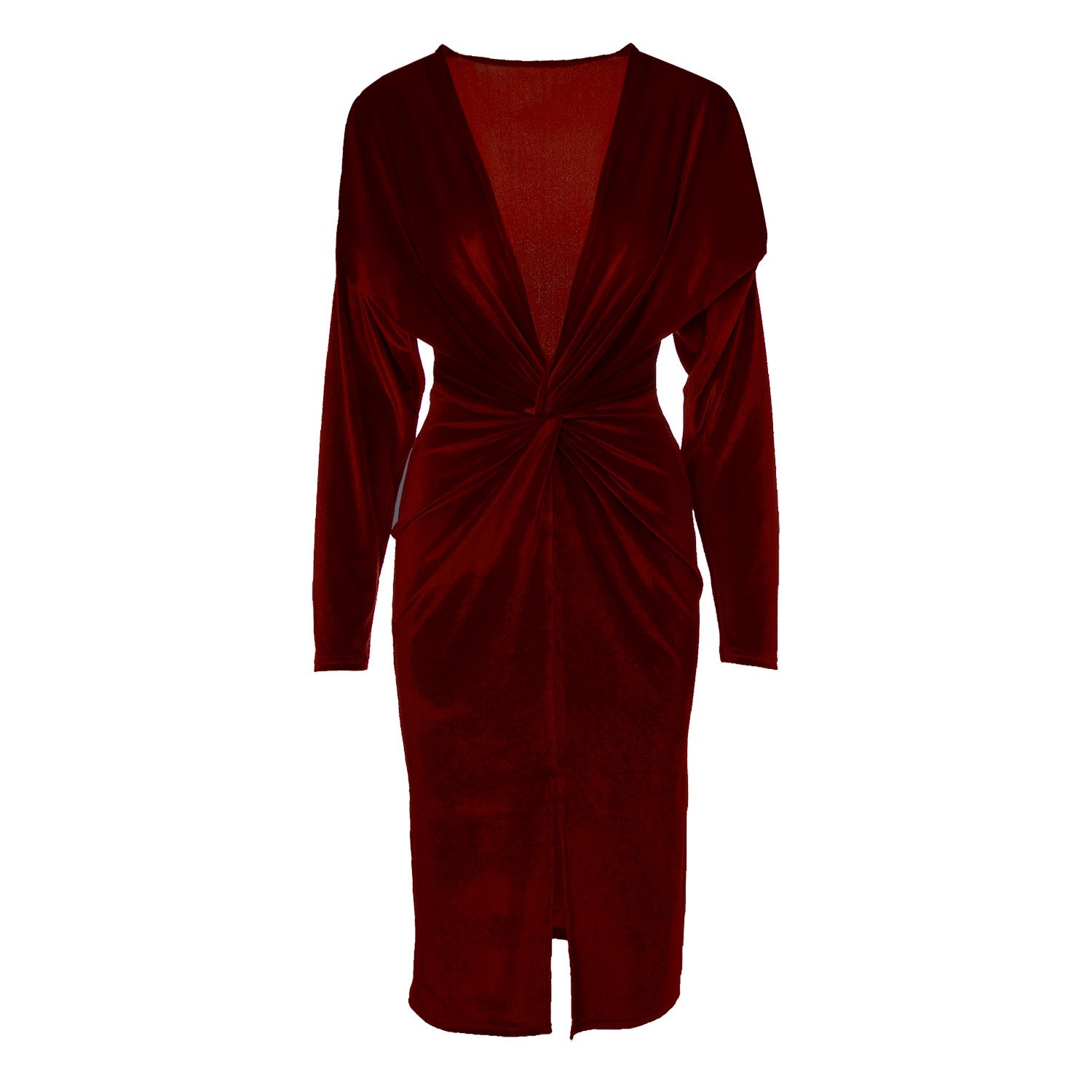 Bluzat Women's Red Burgundy Velvet Dress With Knot In Red