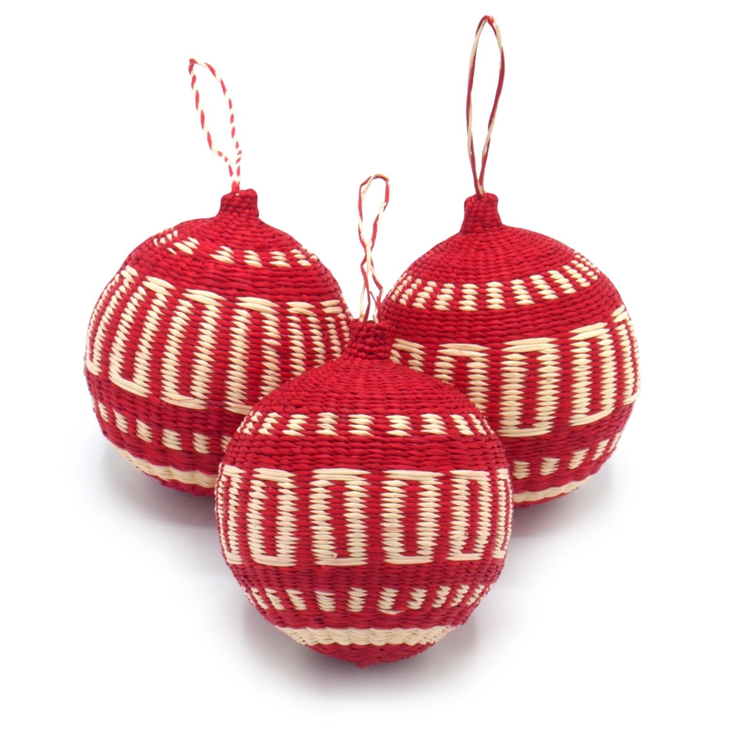 Red / White Red Patterned Christmas Tree Baubles Pack Of 3 - 10Cm Washein