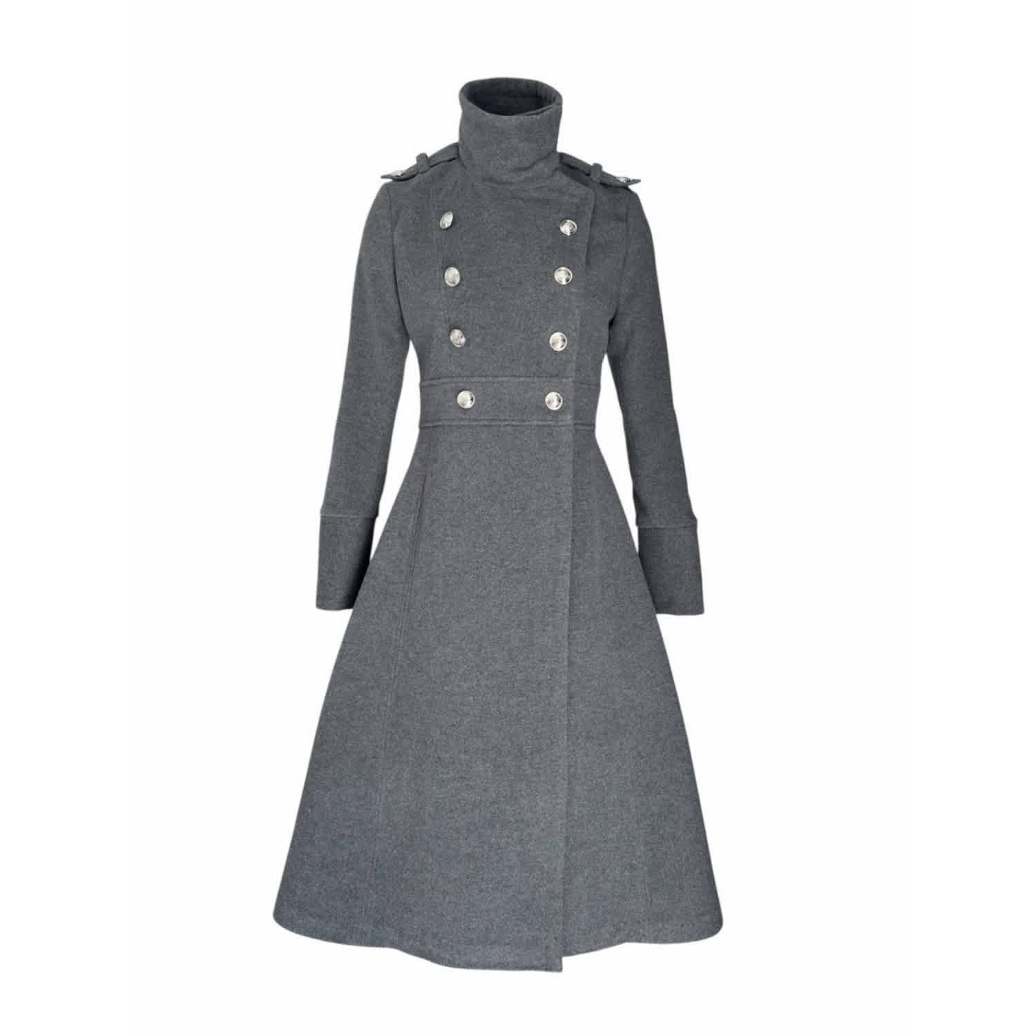 Long Grey Wool Coat Elegant Classic Winter Overcoat High Neck