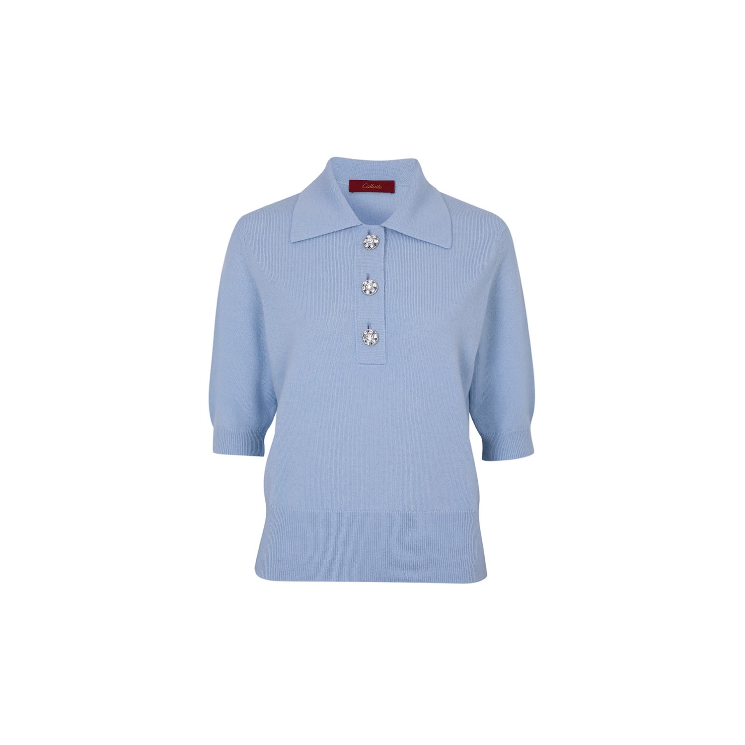 Women’s Crystal-Embellished Cashmere Polo Sweater, Sky Blue Small Callaite