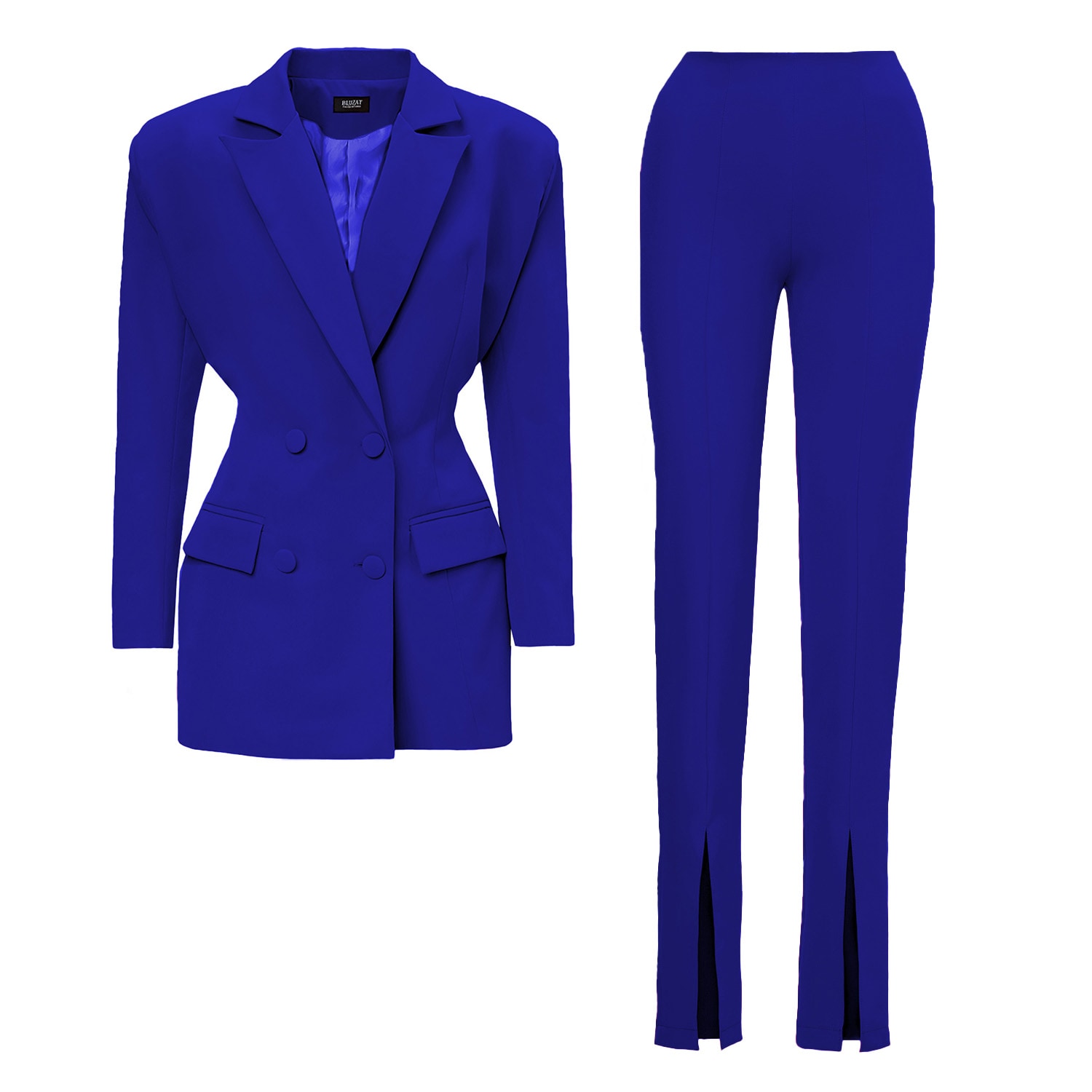 Bluzat Women's Electric Blue Suit With Tailored Hourglass Blazer And Slim Fit Trousers In Blue