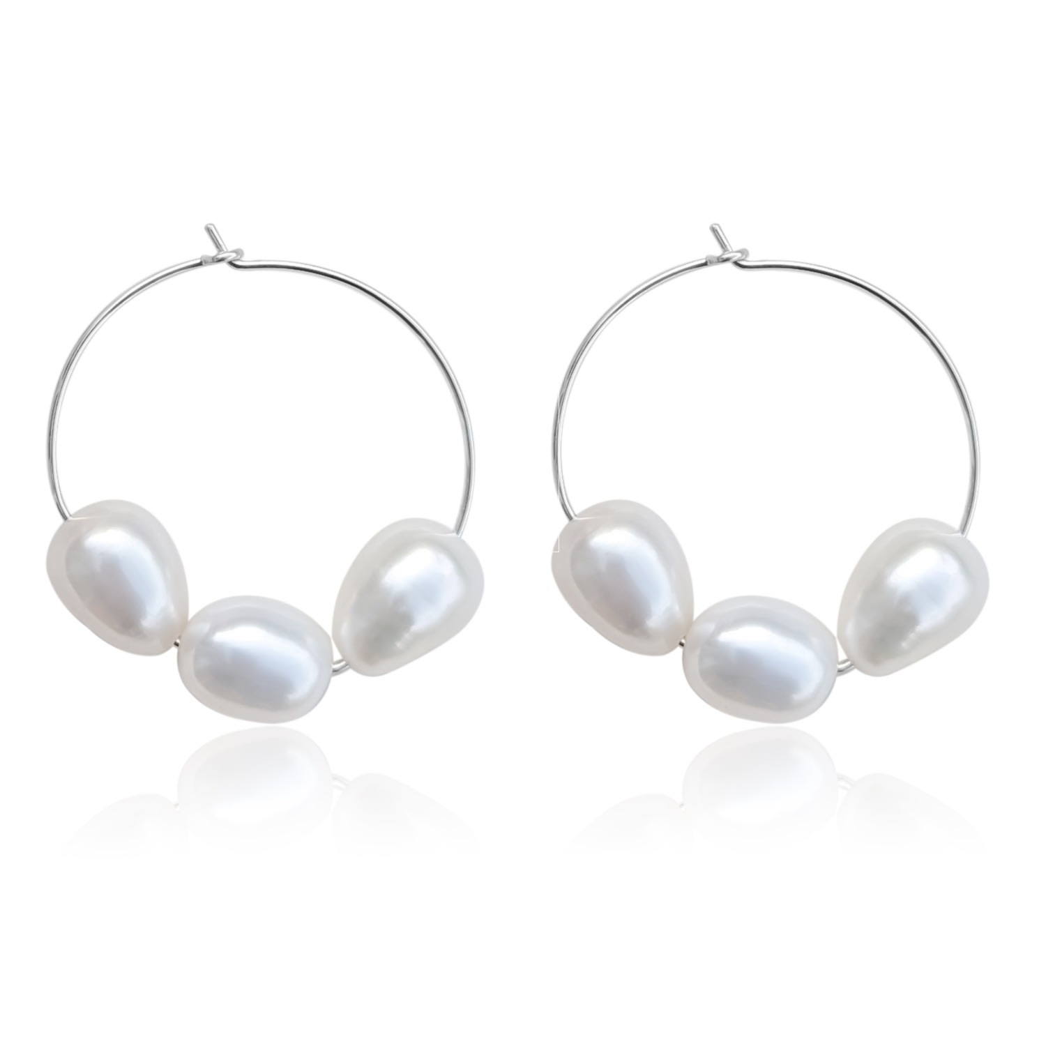 Women’s Callie Three Pearl Hoop Sterling Silver Earrings Kiri & Belle