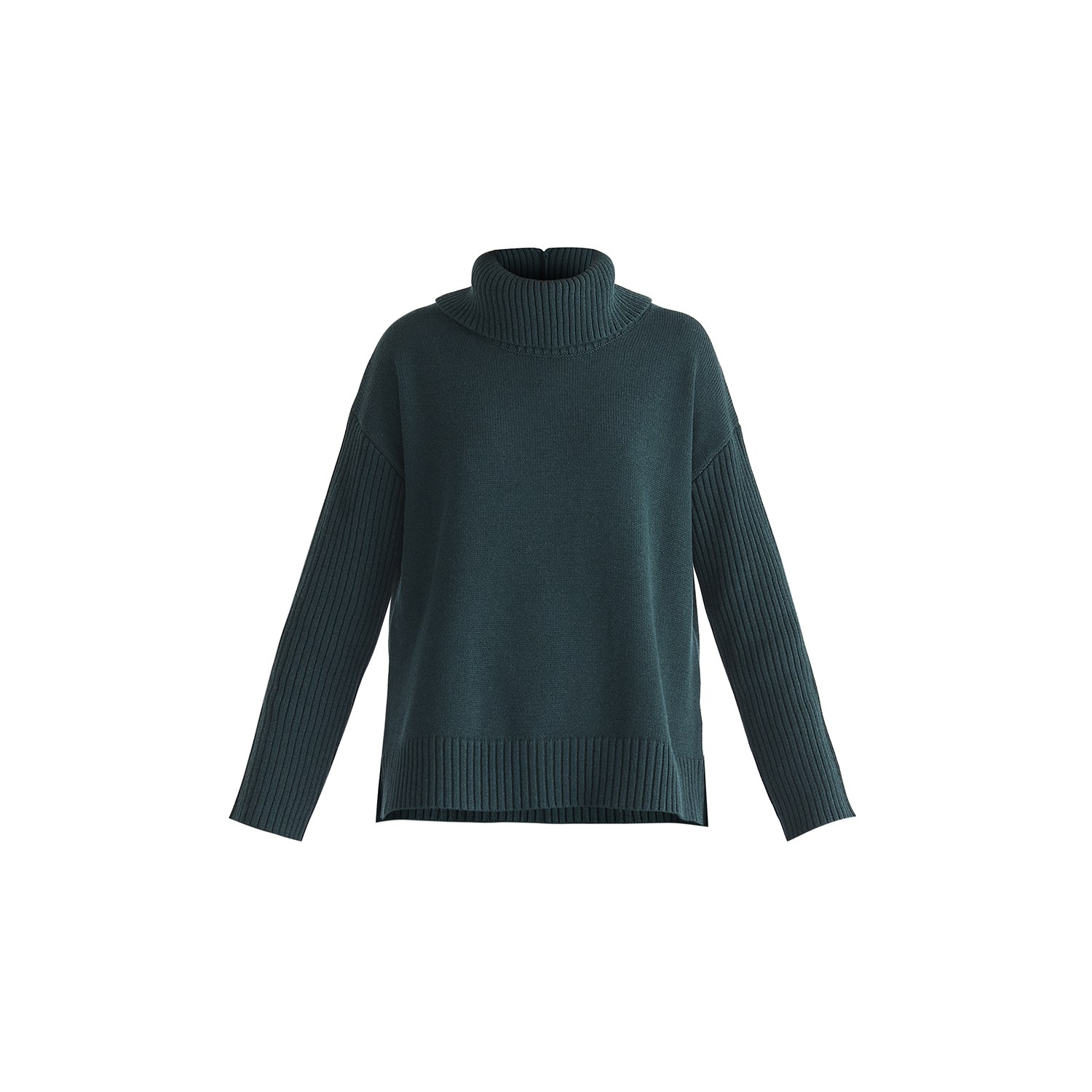 Paisie Women's Polo Neck Jumper With Ribbed Details In Green In Green
