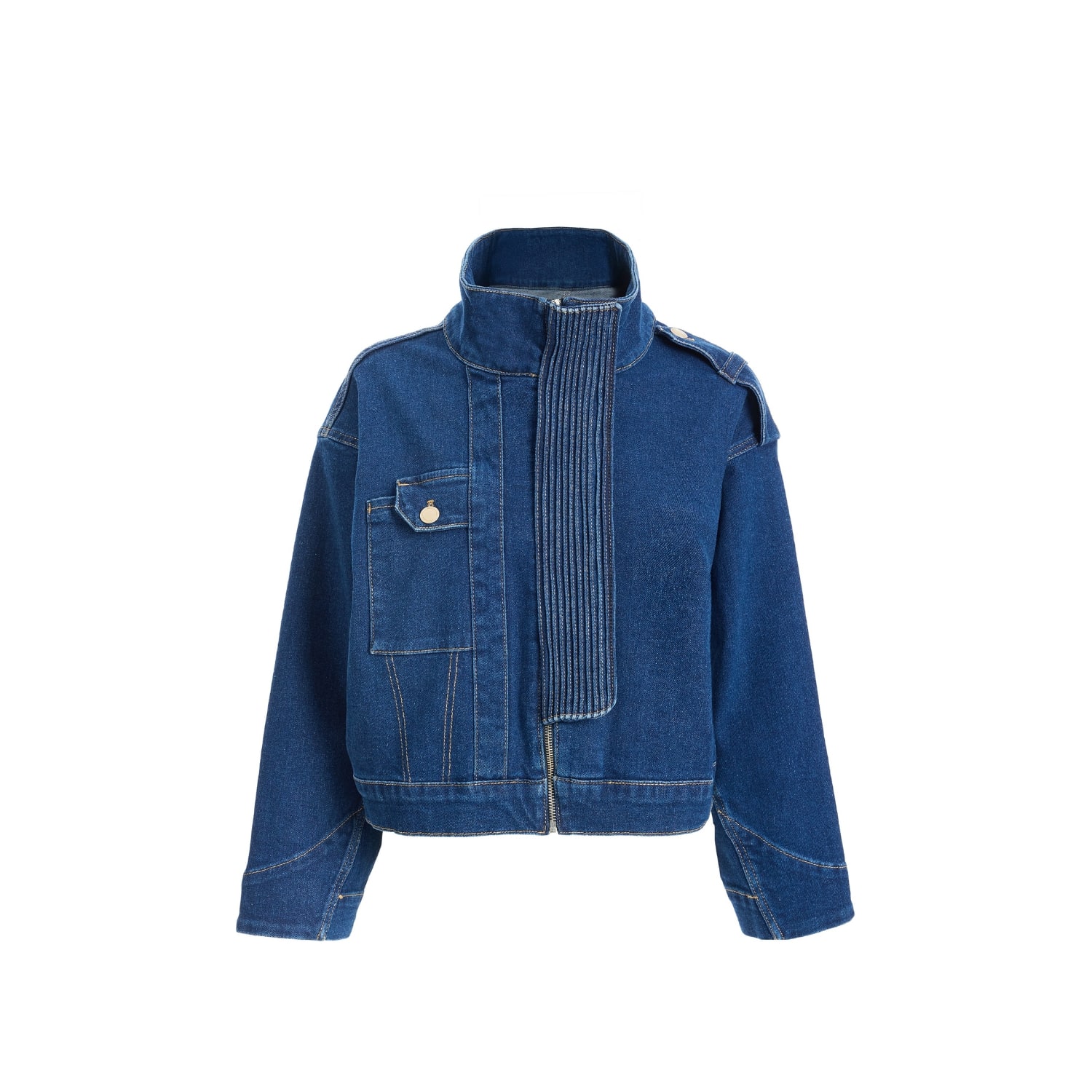 2be4a Blue Women's High Collar Denim Jacket In Blue