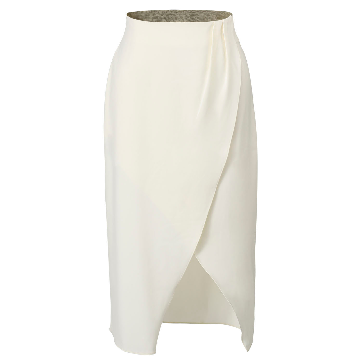 Smart And Joy Women's Neutrals Minimalist Wrap Effect Satin Skirt - Cream