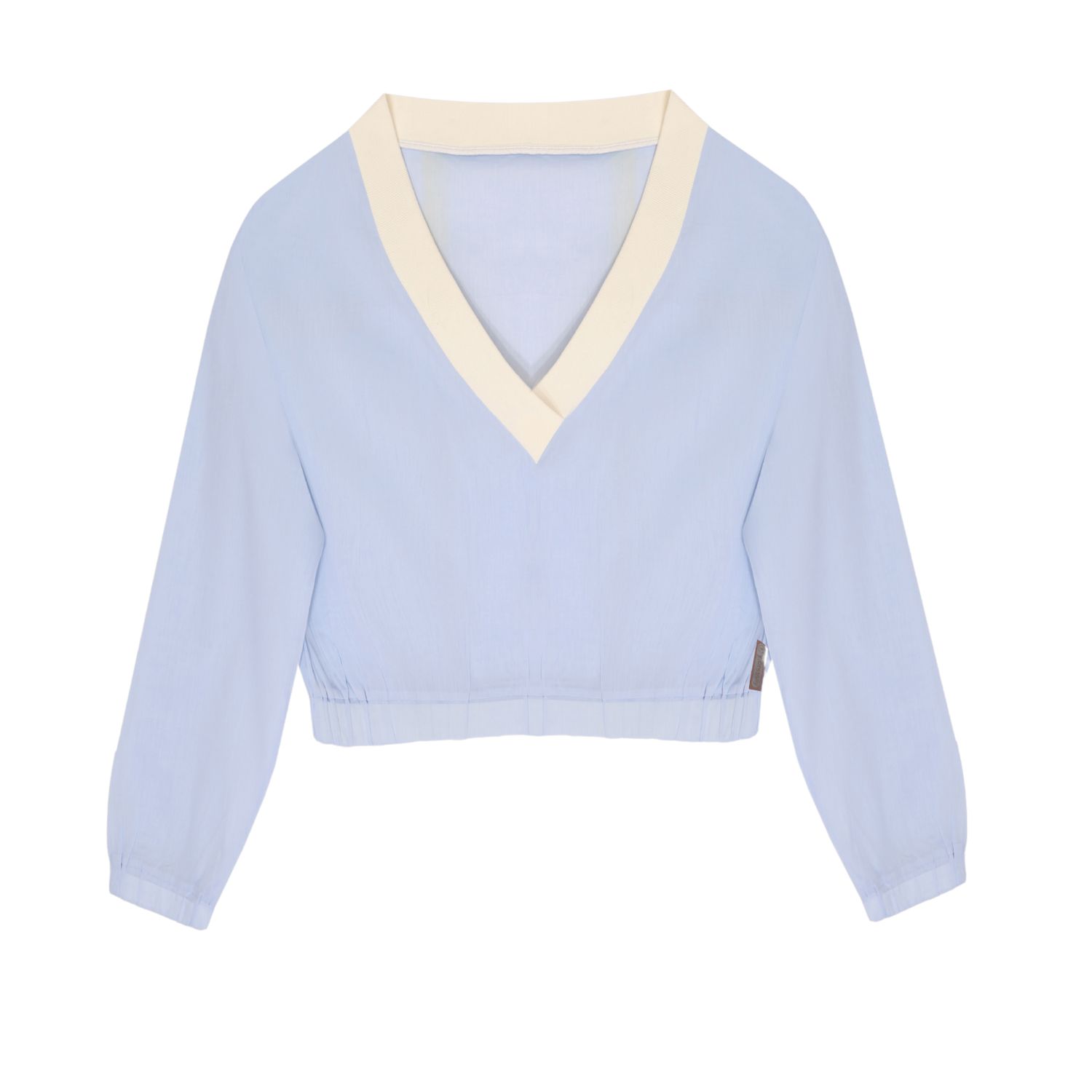 Yorstruly Women's Blue Vale Sweatshirt - V Neck Cropped Sweatshirt In Poplin